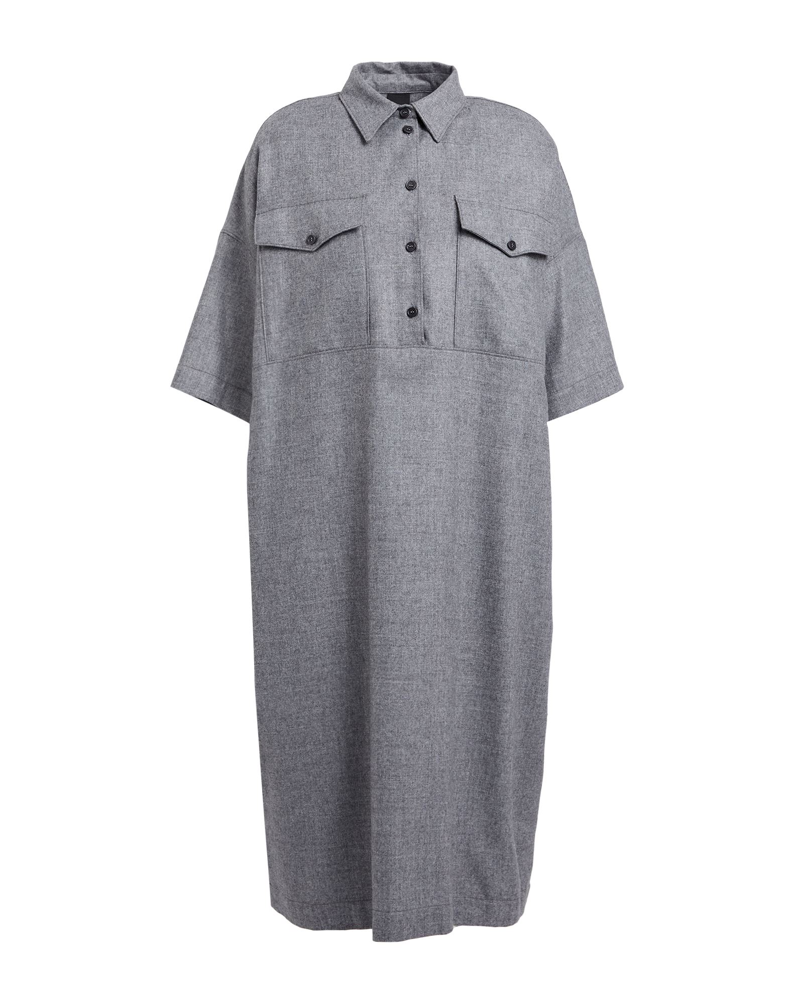 셔츠 드레스, 플란넬, 솔리드 컬러, 장식 부착 없음, 클래식 칼라, 쇼트 슬리브, 안감있음, 버튼 여밈, 포켓 2개, 슬릿 포켓, 드라이클리닝, 표백 금지, 건조기 사용불가, 편안함과 우아함이 결합된 격식을 갖춘 세련된 포멀 오피스 룩. 이미지