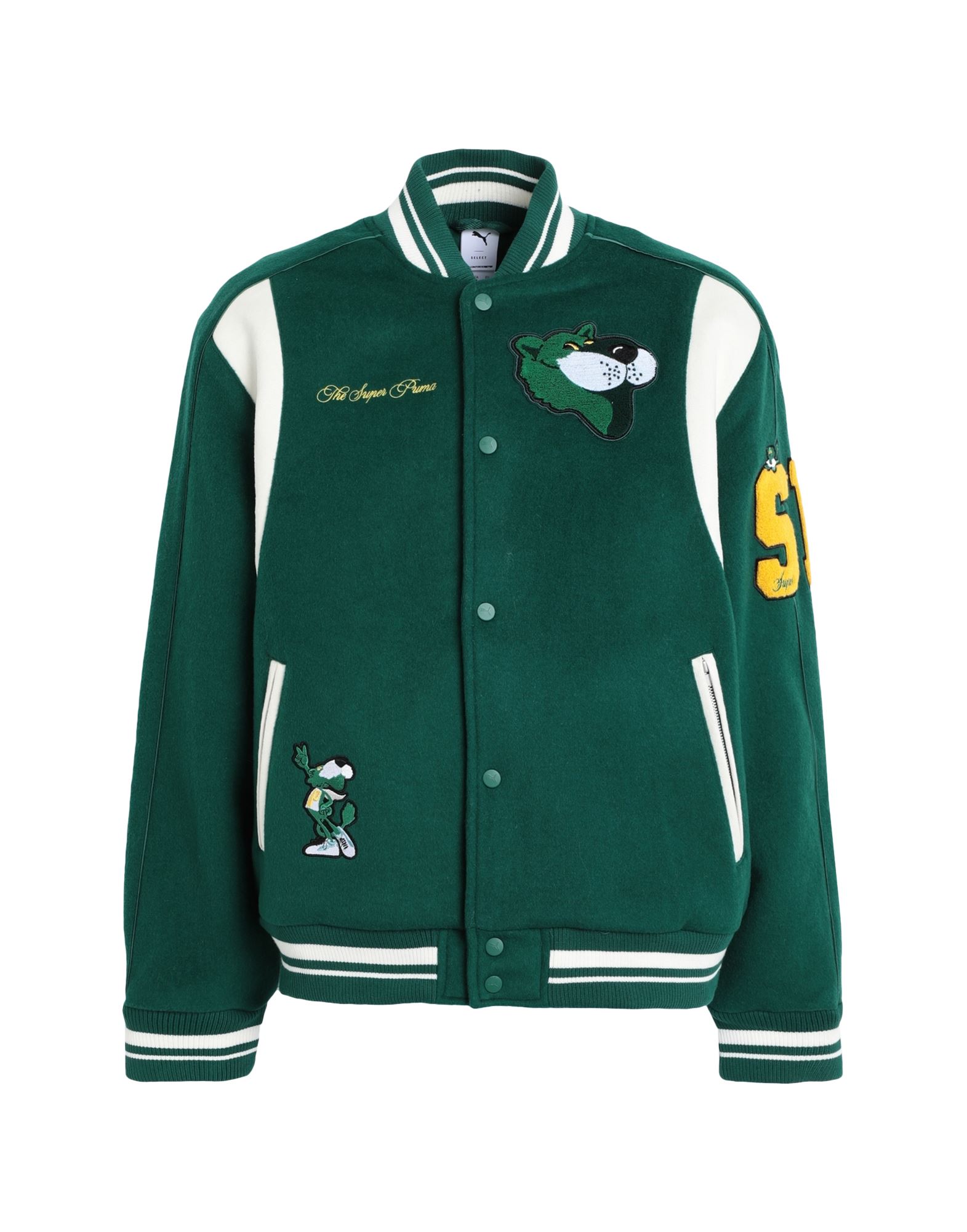 펠트 직물, 브랜드 로고, 콘트라스트 디테일, 투톤 패턴, 라운드 네크라인, 싱글브레스티드, 롱 슬리브, 안감있음, 스냅버튼, 멀티 포켓, 지퍼 포켓, lifestyle, 보머. 이미지