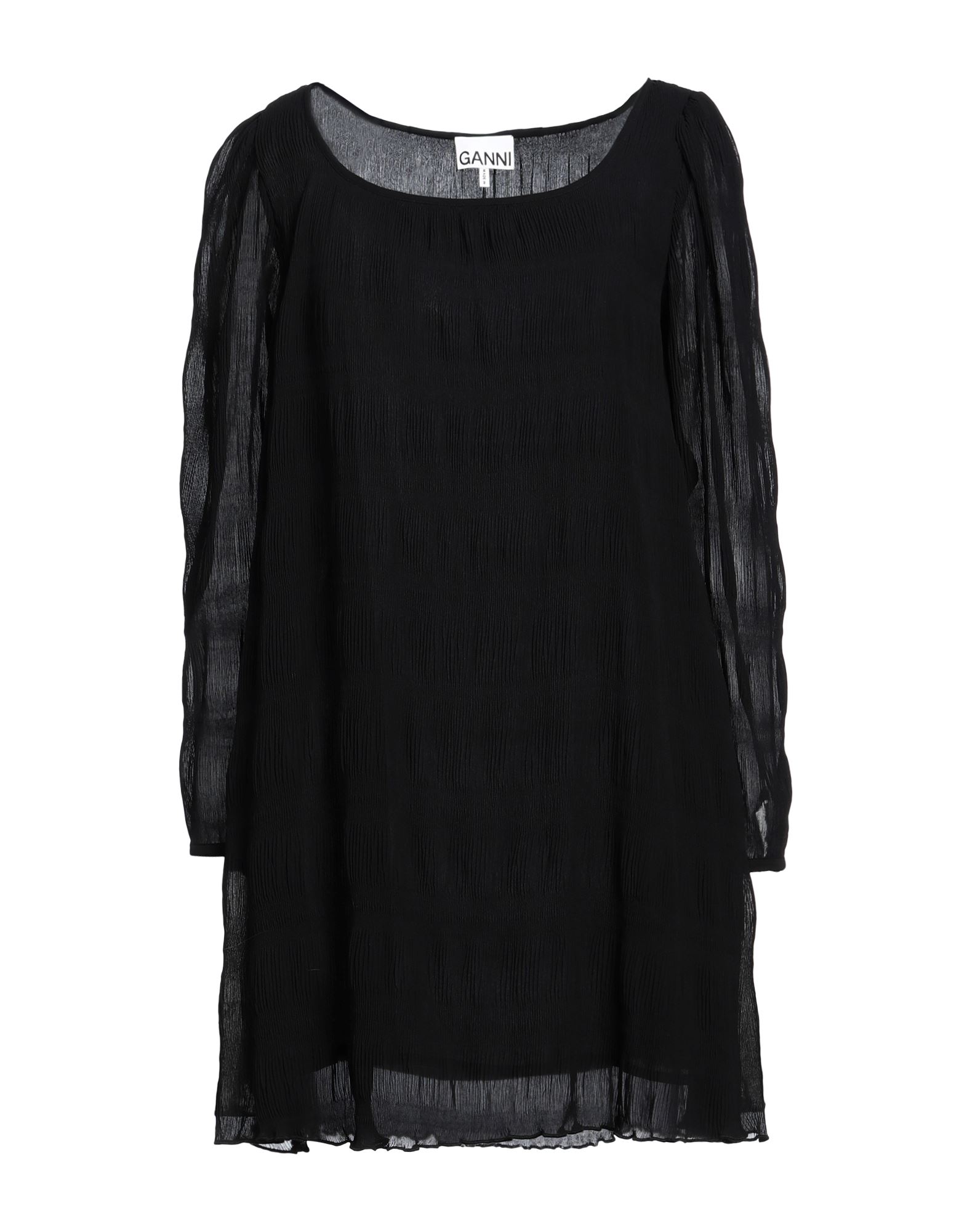 크레이프, 주름 가공, 솔리드 컬러, 와이드 네크라인, 롱 슬리브, 버튼 커프스, 안감있음, 포켓 없음, 세탁기로 세탁, 표백 금지, 건조기 사용불가, 플레어 드레스. 이미지