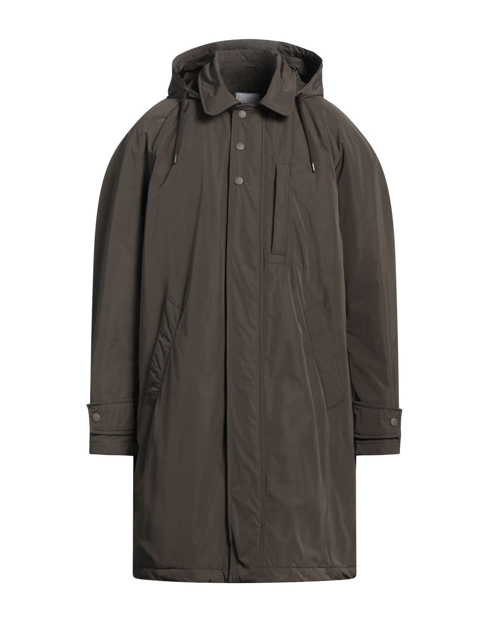 싱글 브레스티드 코트, 테크니컬 패브릭, 솔리드 컬러, 브랜드 로고, 후드, 롱 슬리브, 합성 충전재, 지퍼 여밈, 멀티 포켓, 세탁기 세탁 또는 드라이클리닝, 표백 금지, 건조기 사용불가. 이미지