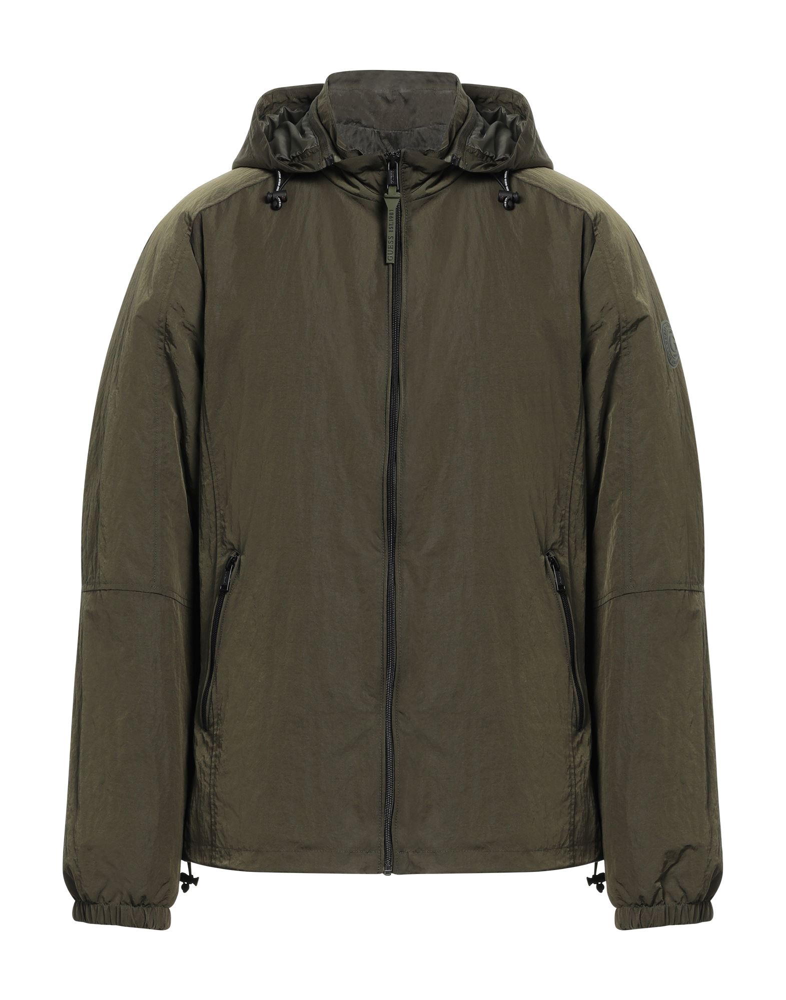 테크니컬 패브릭, 브랜드 로고, 솔리드 컬러, 후드, 싱글브레스티드, 롱 슬리브, 엘라스틱 커프스, 합성 충전재, 지퍼 여밈, 멀티 포켓, 드로스트링 헴라인, 캐주얼 자켓. 이미지