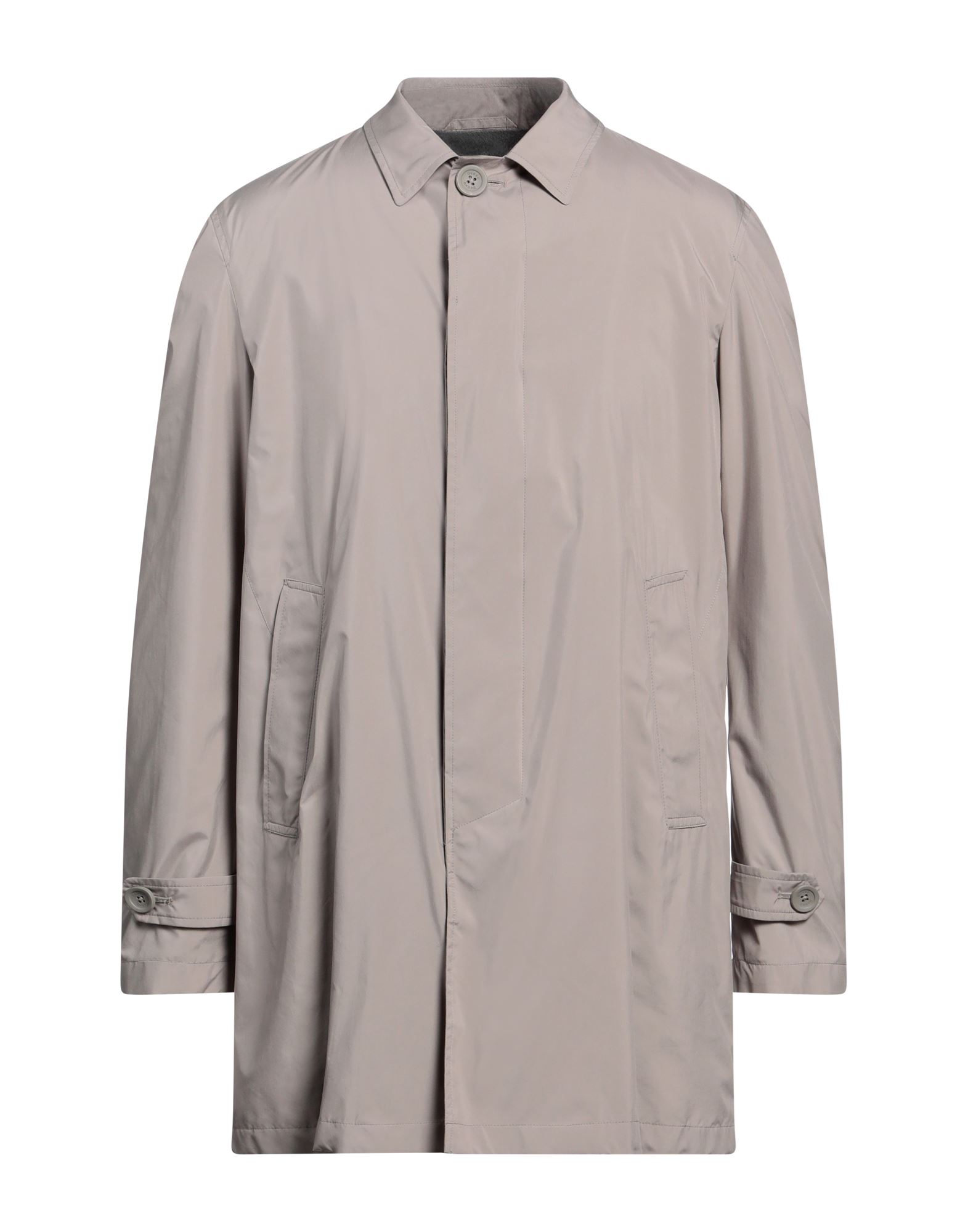 테크니컬 패브릭, 브랜드 로고, 솔리드 컬러, 클래식 칼라, 싱글브레스티드, 롱 슬리브, 안감있음, 히든 버튼, 멀티 포켓, 드라이클리닝, 건조기 사용불가, 표백 금지, 맥코트 스타일. 이미지