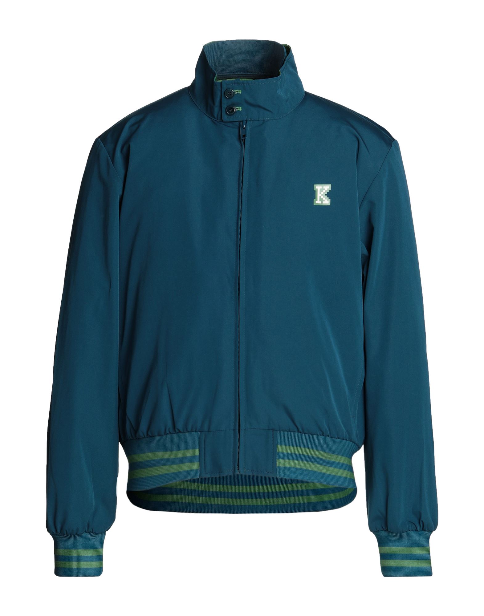 테크니컬 패브릭, 브랜드 로고, 투톤 패턴, 터틀넥, 싱글브레스티드, 롱 슬리브, 리브 조직 커프스, 내부 패딩, 지퍼 클로저, 멀티 포켓, 보머, 라지 핏. 이미지