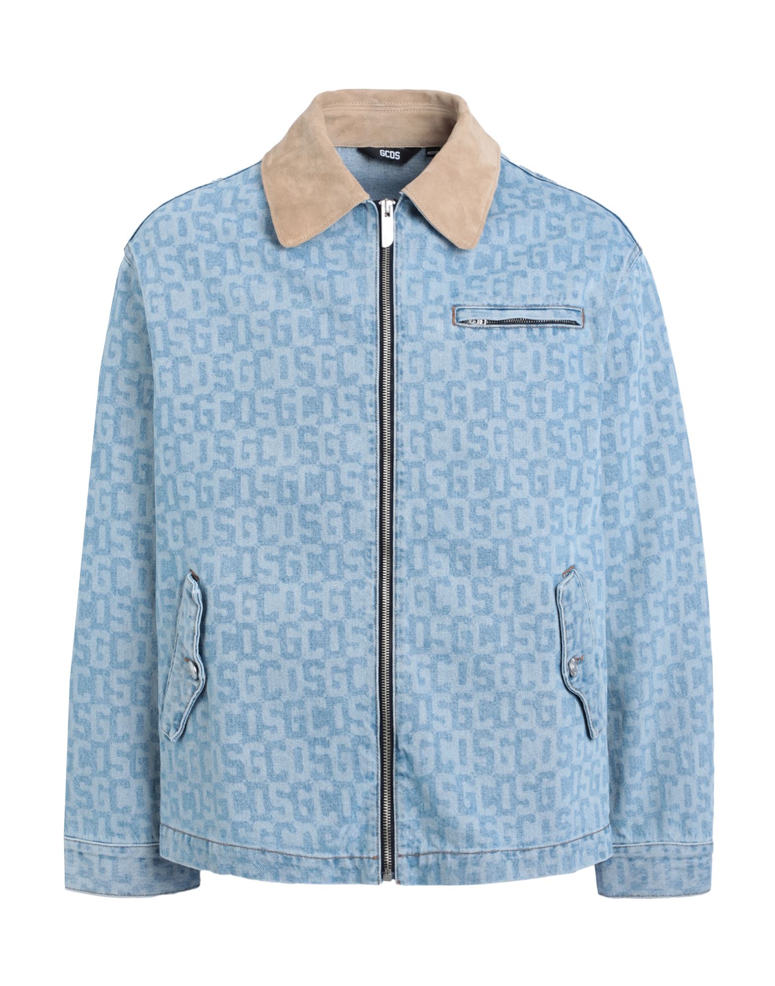 데님 자켓, 데님, 주트 솔, 로고 디자인, 장식 부착 없음, 라이트 워싱, 클래식 칼라, 싱글브레스티드, 롱 슬리브, 버튼 커프스, 안감없음, 지퍼 여밈, 멀티 포켓, 동물성 비섬유 자재 함유. 이미지