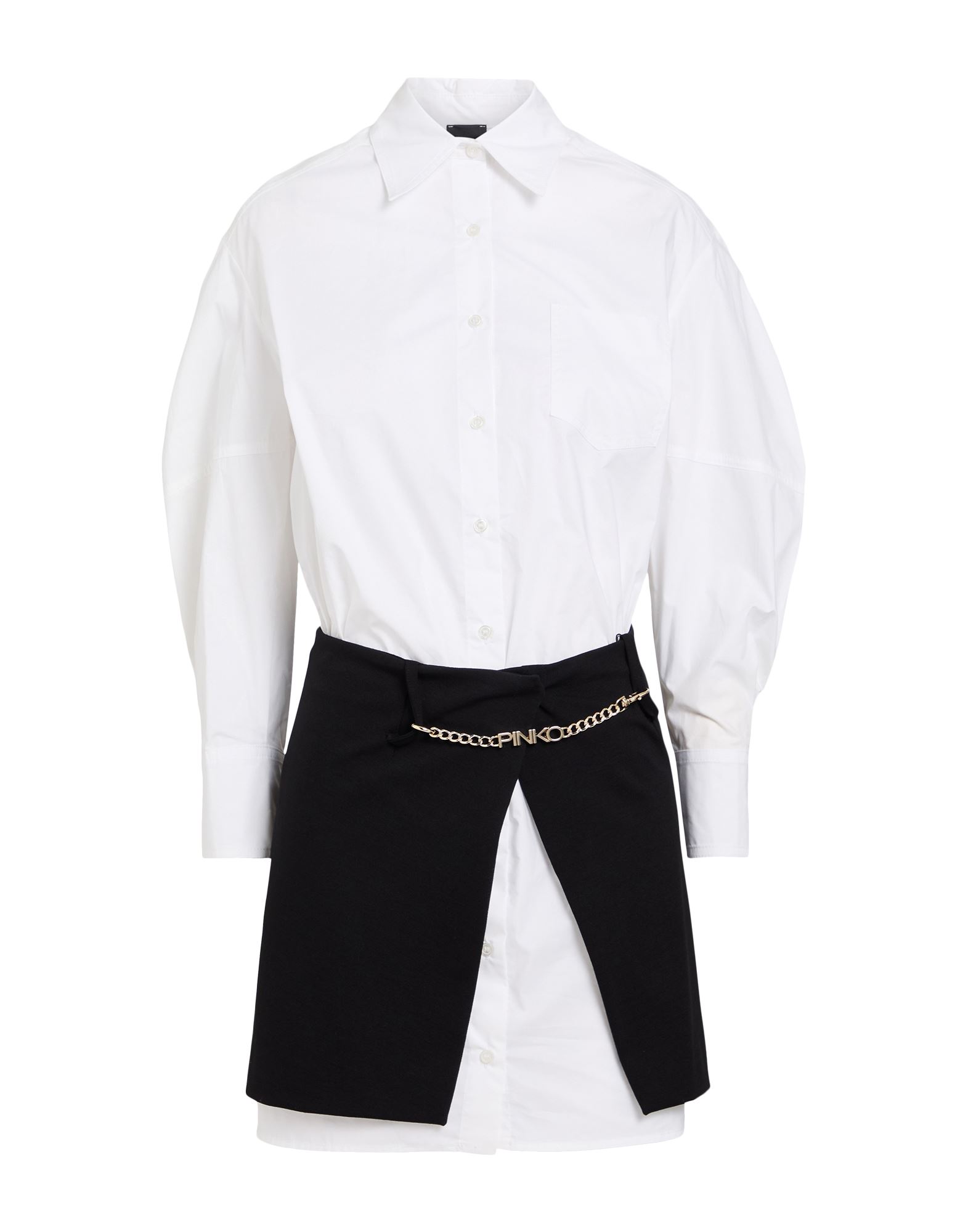 셔츠 드레스, 포플린, 투톤 패턴, 장식 효과, 브랜드 로고, 클래식 칼라, 롱 슬리브, 안감없음, 버튼 여밈, 포켓 없음, 2피스 세트, 손세탁 또는 드라이클리닝, 건조기 사용불가. 이미지