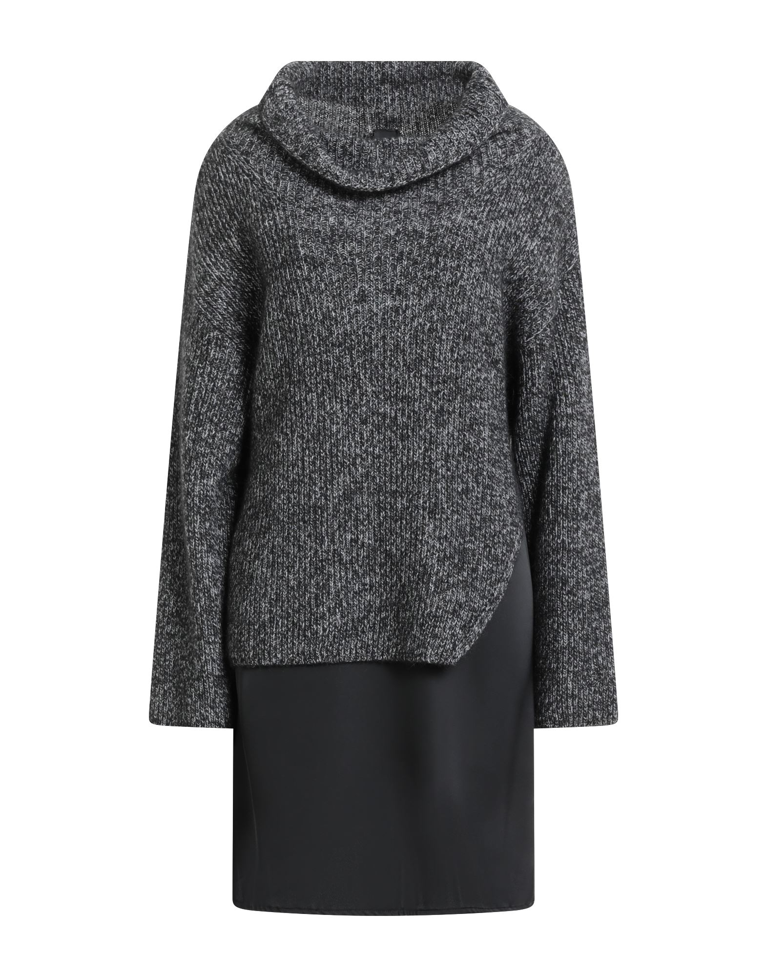 원피스 & 드레스, 니트 소재, 새틴, 라이트웨이트 니트, 멜란지, 장식 부착 없음, 터틀넥, 롱 슬리브, 2피스 세트, 손세탁 또는 드라이클리닝, 표백 금지, 건조기 사용불가. 이미지