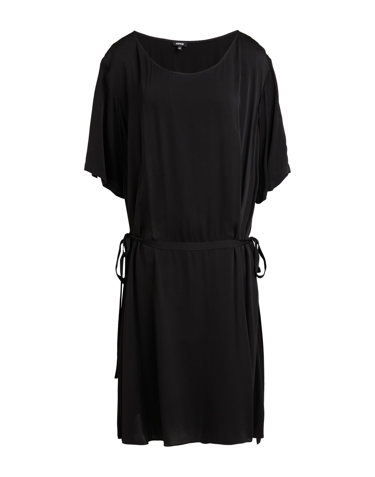 플레어 드레스, 새틴, 솔리드 컬러, 벨트, 크루넥, 쇼트 슬리브, 안감없음, 포켓 없음, 손세탁 또는 드라이클리닝, 표백 금지, 건조기 사용불가. 이미지