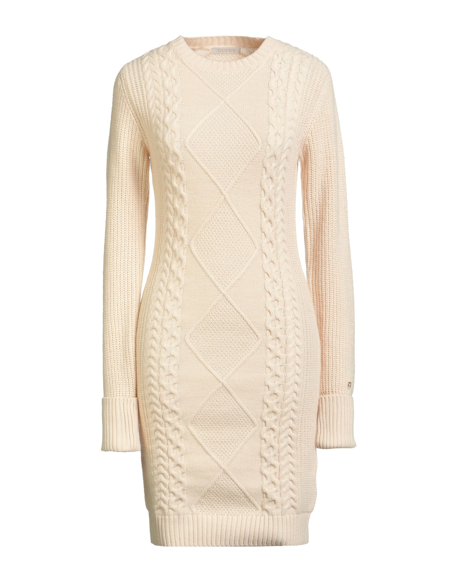 바디콘 드레스, 니트 소재, 라이트웨이트 니트, 솔리드 컬러, 브랜드 로고, 크루넥, 롱 슬리브, 리브 조직 커프스, 안감없음, 손세탁, 표백 금지, 건조기 사용불가. 이미지