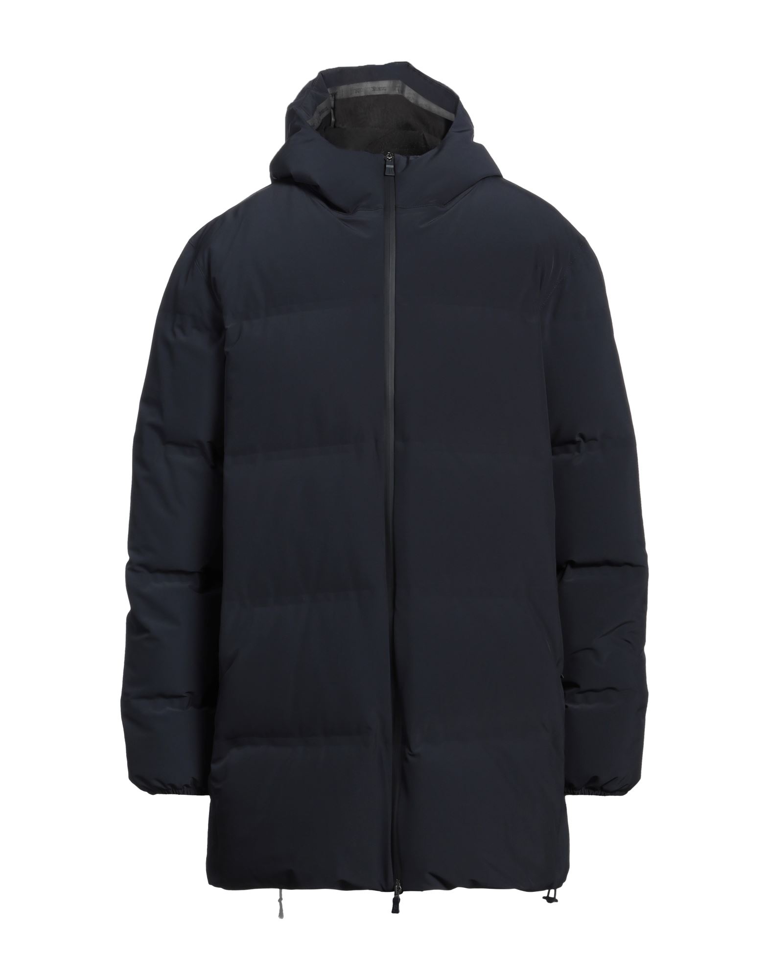 롱 다운 자켓, 테크니컬 패브릭, 퀼팅, 솔리드 컬러, 브랜드 로고, 후드, 싱글브레스티드, 롱 슬리브, 구스 다운 내장, 지퍼 여밈, 지퍼 포켓, 드로스트링 헴라인, 스트레치, 동물성 비섬유 자재 함유, 손세탁, 표백 금지, 건조기 사용불가. 이미지