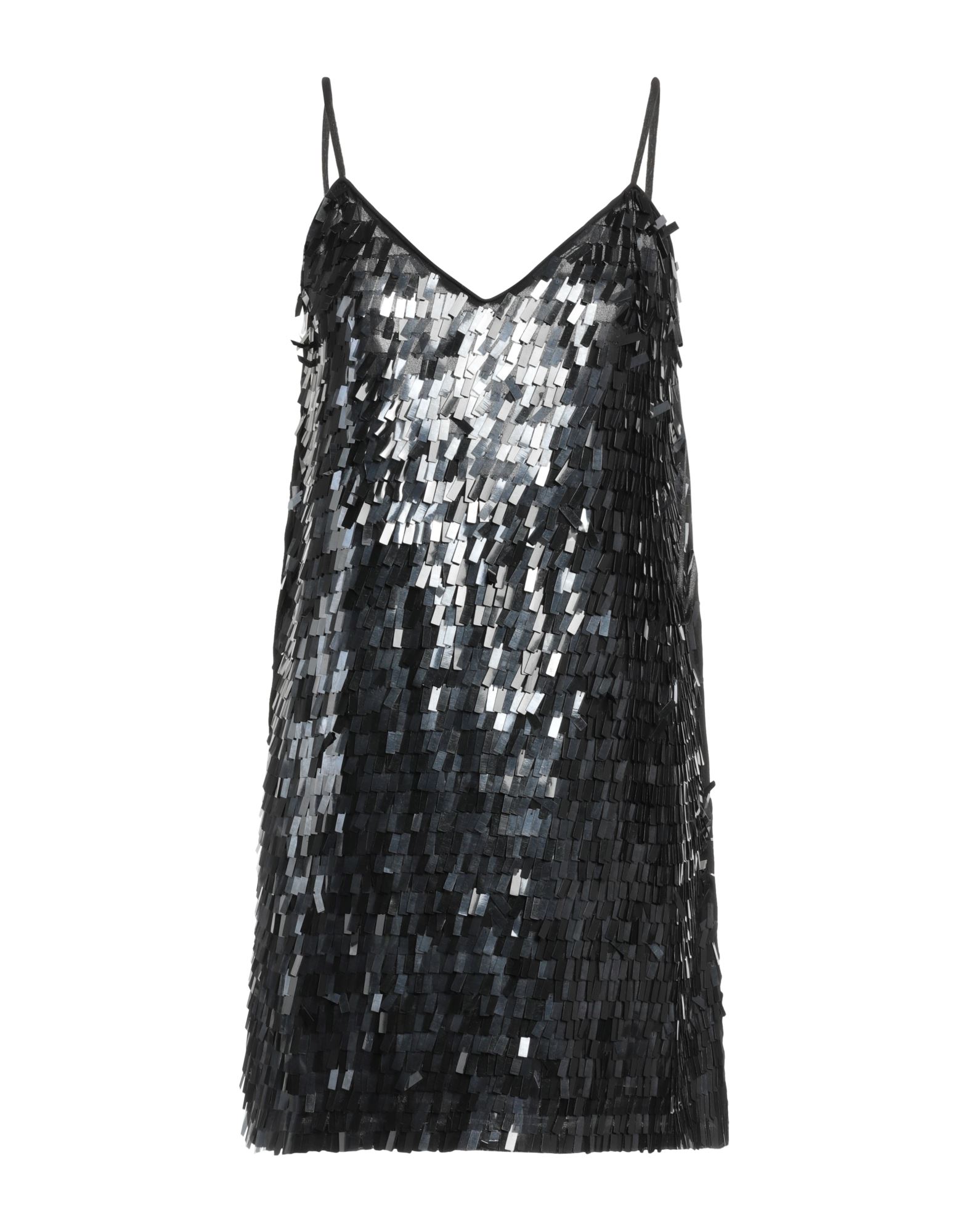 크레이프, 시퀸, 솔리드 컬러, v 네크라인, 슬리브리스, 안감있음, 포켓 없음, 시퀸 원피스. 이미지