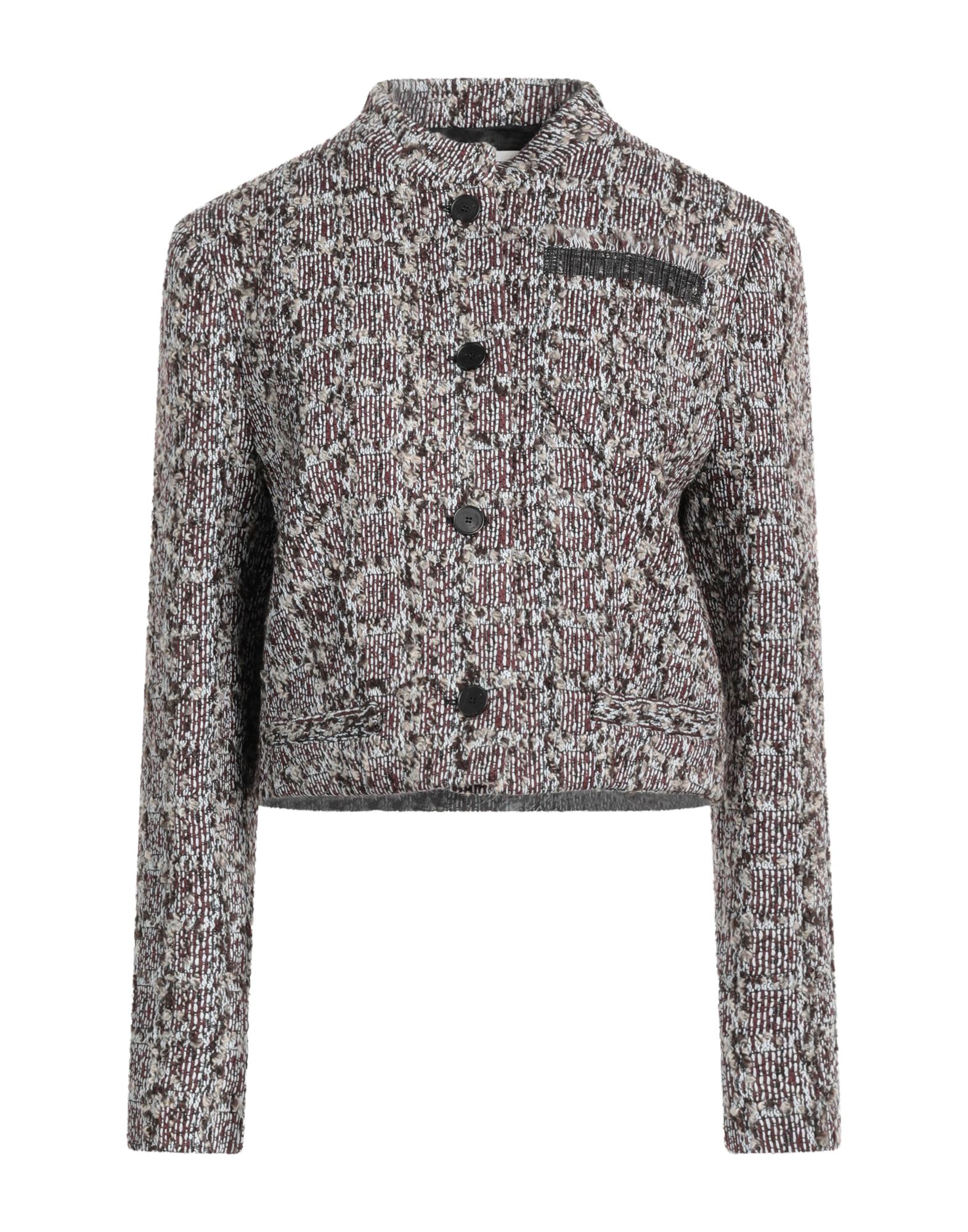 자켓, 부클레, 투톤 패턴, 장식 효과, 스탠드 칼라, 싱글브레스티드, 롱 슬리브, 안감있음, 스냅버튼 여밈, 멀티 포켓, 드라이클리닝, 표백 금지, 건조기 사용불가, 이 브랜드는 사이즈가 크게 나옵니다. 이미지