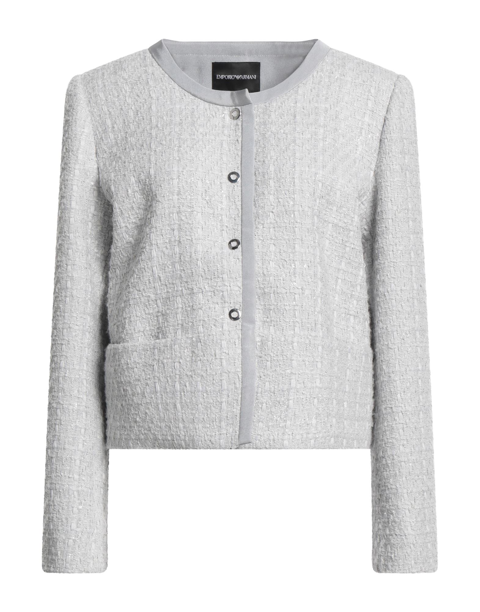 자켓, 트위드, 그로그랭, 메탈릭 효과, 솔리드 컬러, 장식 부착 없음, 크루넥, 싱글브레스티드, 롱 슬리브, 안감있음, 스냅버튼 여밈, 멀티 포켓, 드라이클리닝, 표백 금지, 건조기 사용불가. 이미지