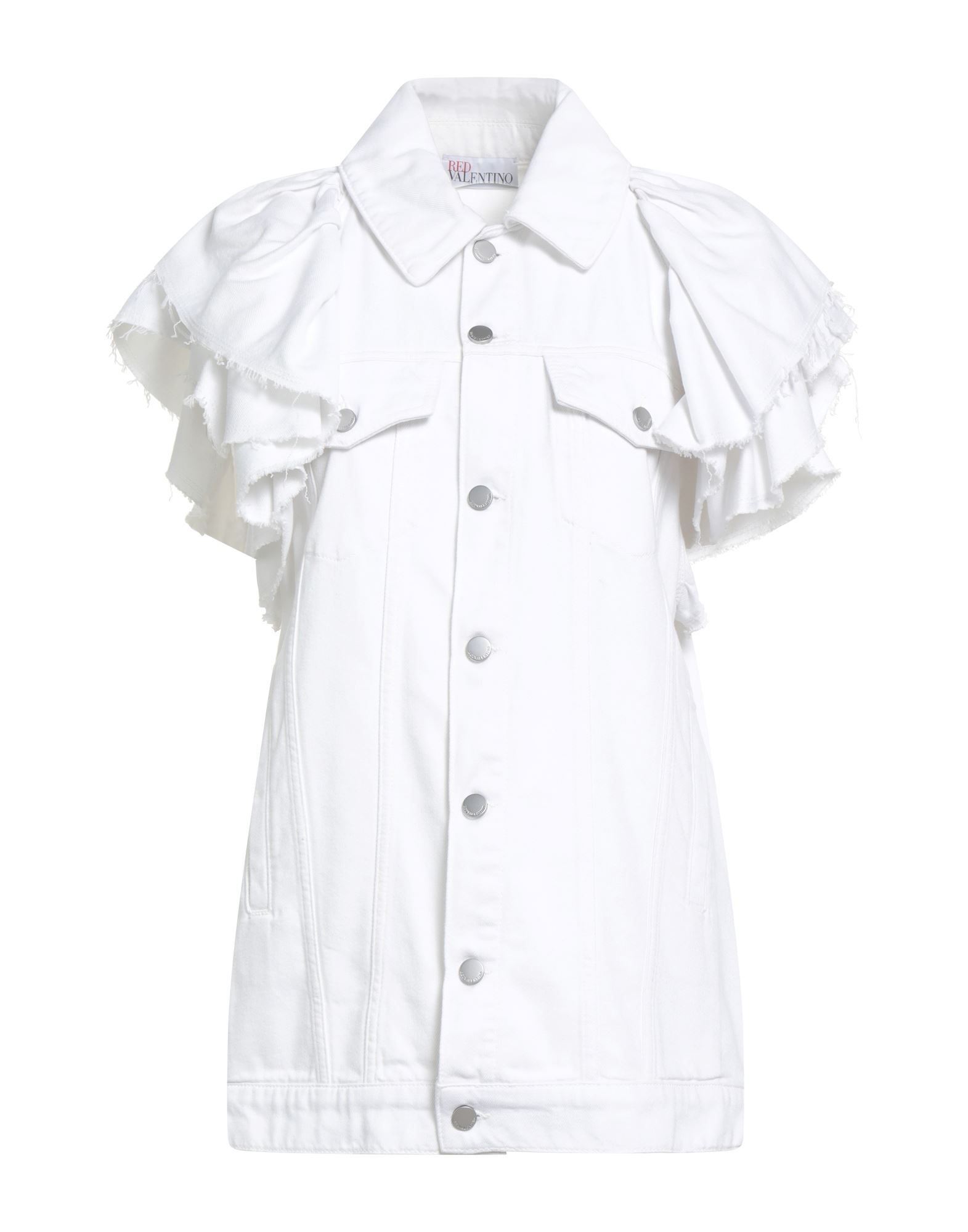 데님 자켓, 데님, 장식 부착 없음, 솔리드 컬러, 컬러 워싱, 클래식 칼라, 쇼트 슬리브, 개더 디테일 소매, 안감없음, 버튼 여밈, 멀티 포켓, 세탁기로 세탁, 표백 금지, 건조기 사용불가. 이미지