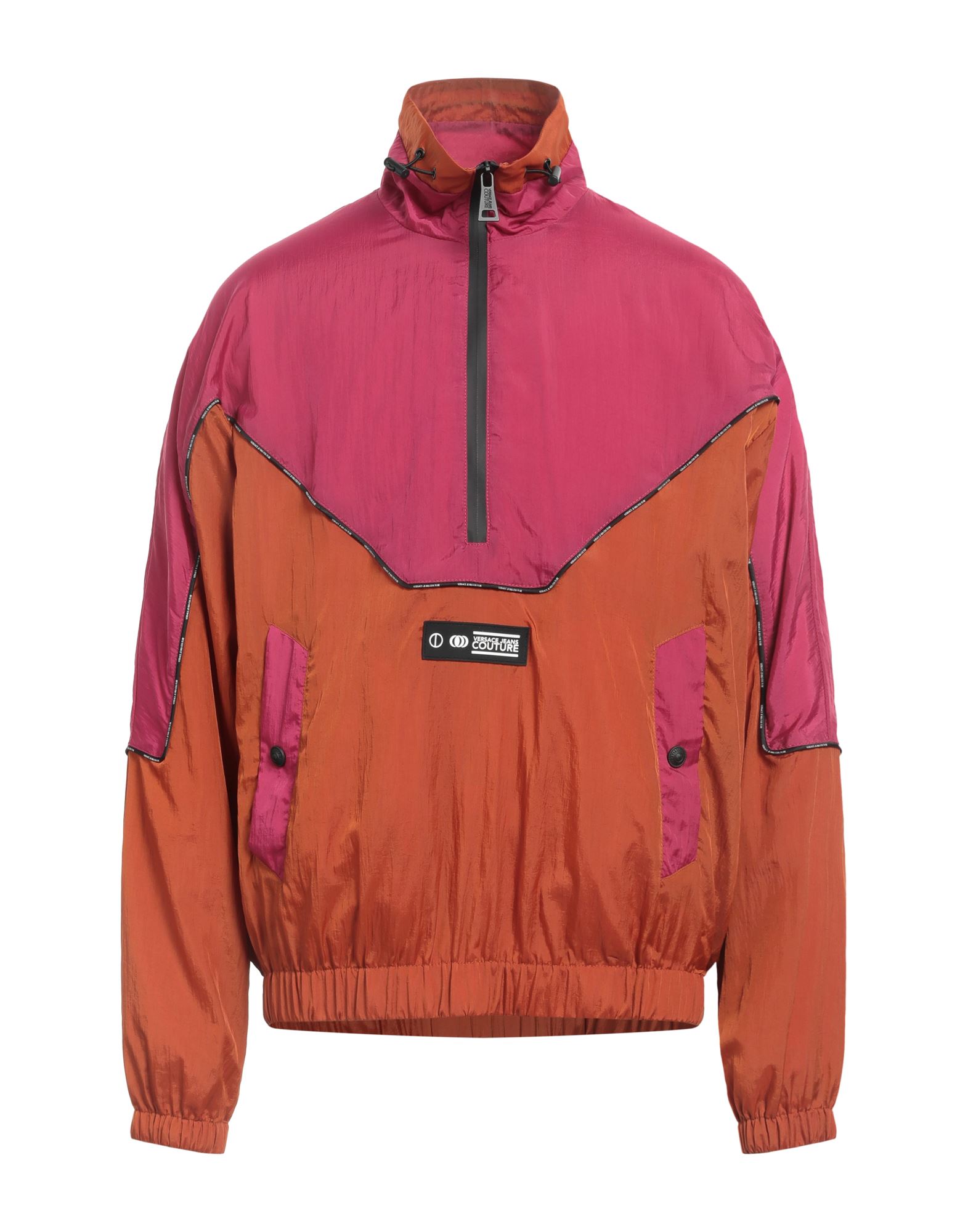 윈드브레이커, 테크니컬 패브릭, 브랜드 로고, 투톤 패턴, 터틀넥, 싱글브레스티드, 롱 슬리브, 안감있음, 지퍼 여밈, 멀티 포켓, 세탁기로 세탁, 표백 금지, 건조기 사용불가. 이미지