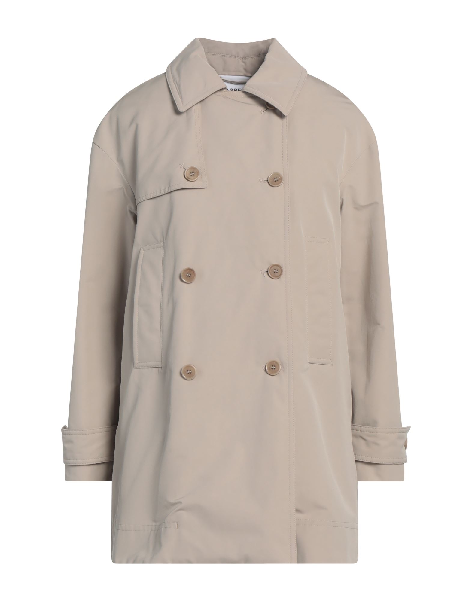 더블 브레스티드 코트, 트윌, 장식 부착 없음, 솔리드 컬러, 클래식 칼라, 롱 슬리브, 합성 충전재, 라이트 패딩, 버튼 여밈, 슬릿 포켓, 드라이클리닝, 표백 금지, 건조기 사용불가. 이미지