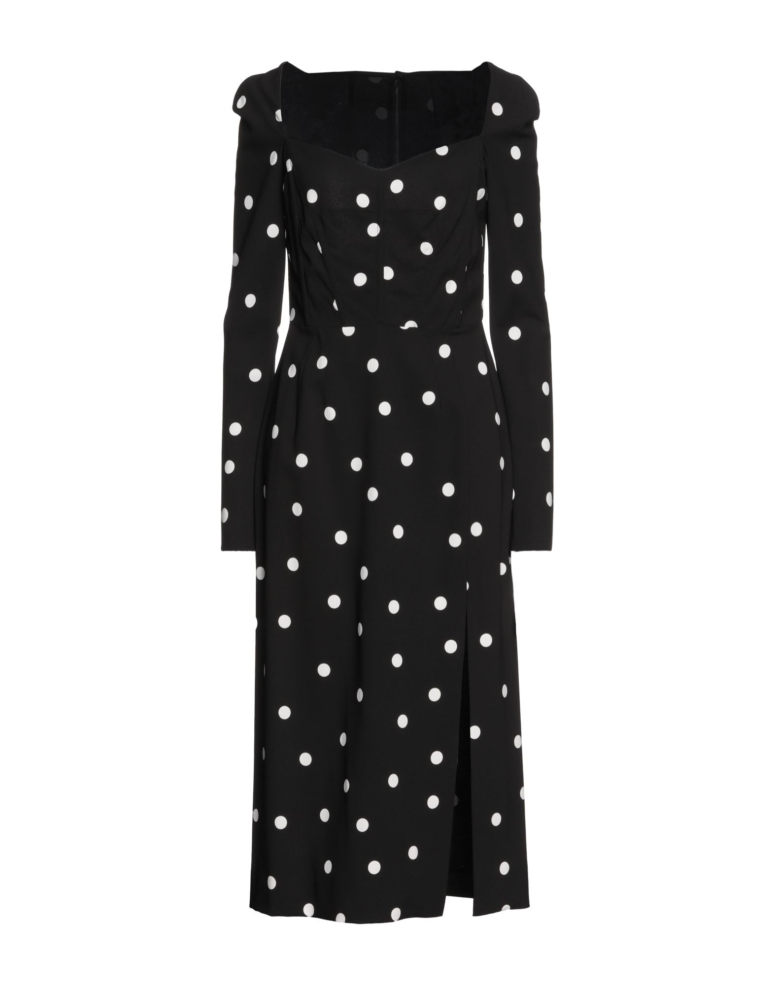 크레이프, 장식 부착 없음, 폴카도트, 스퀘어 네크라인, 롱 슬리브, 지퍼 커프스, 와이어 내장, 훅&아이, κλείσιμο με φερμουάρ, 포켓 없음, 프론트 슬릿, 스트레치. 이미지