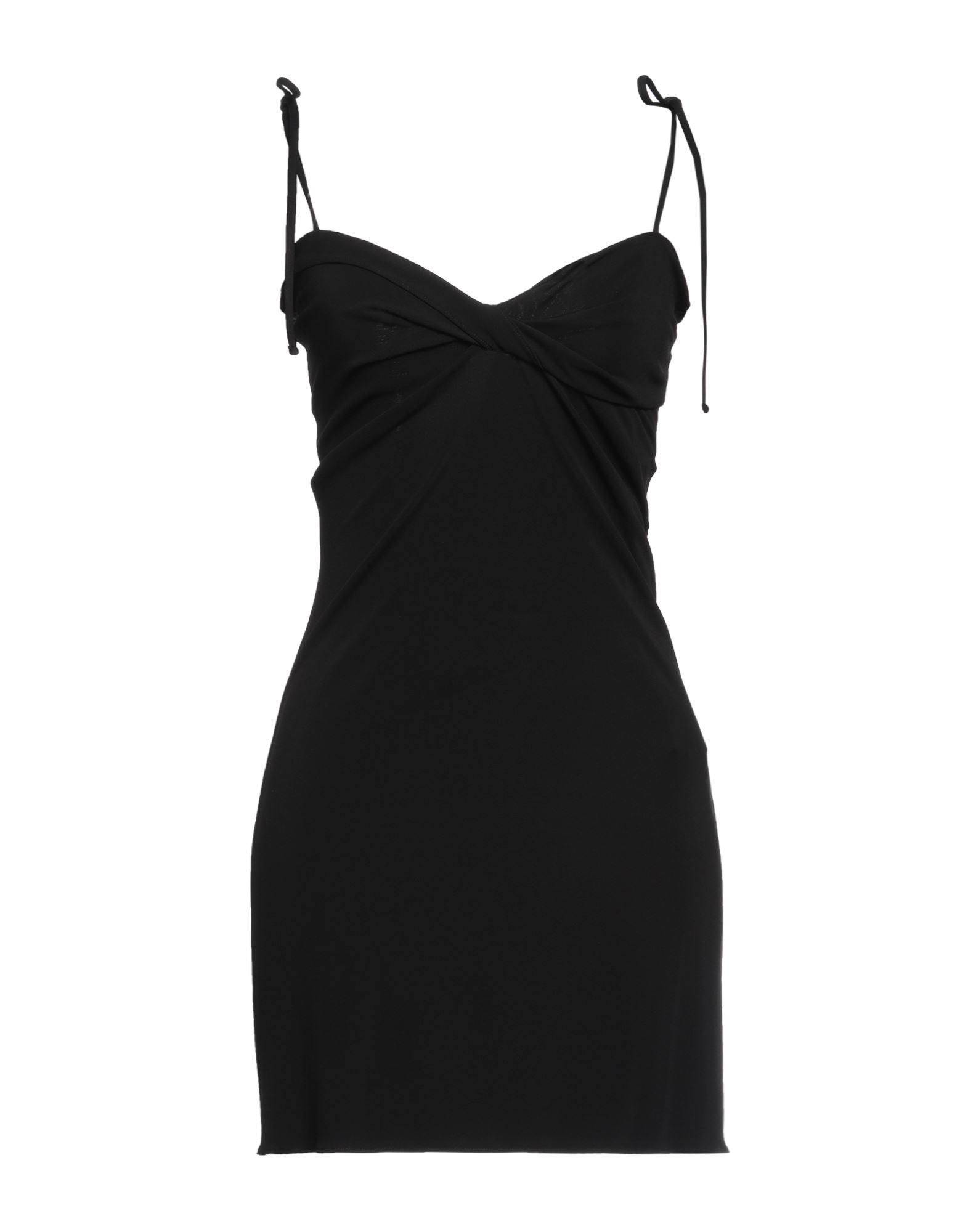 저지, 장식 부착 없음, 솔리드 컬러, 딥 네크라인, 슬리브리스, 안감없음, 셀프타이/스트링 여밈, 포켓 없음, 펜슬 스커트. 이미지