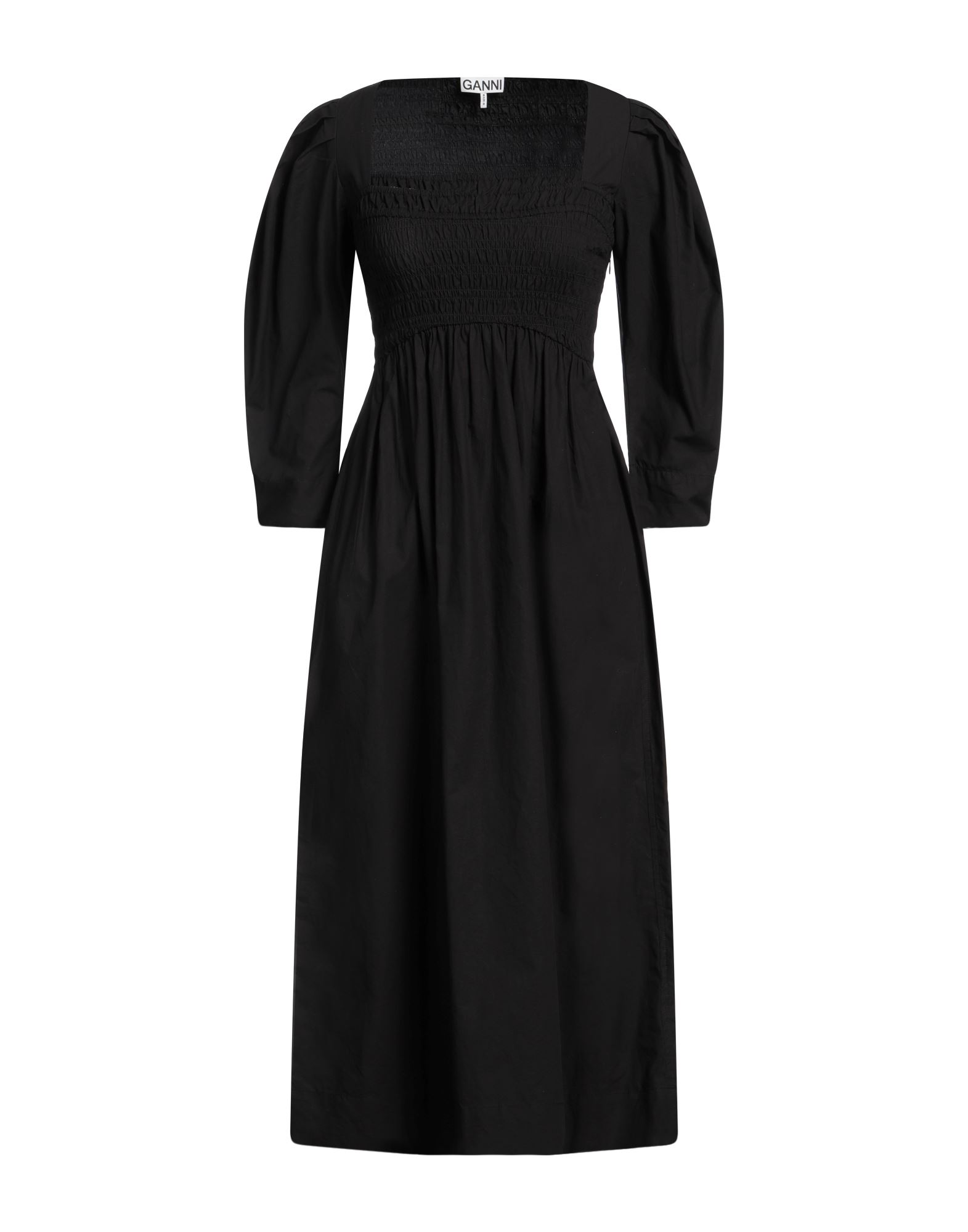 플레어 드레스, 우븐, 솔리드 컬러, 스모킹, 스퀘어 네크라인, 쇼트 슬리브, 지퍼 여밈, 멀티 포켓, 세탁기로 세탁, 표백 금지, 건조기 사용불가. 이미지