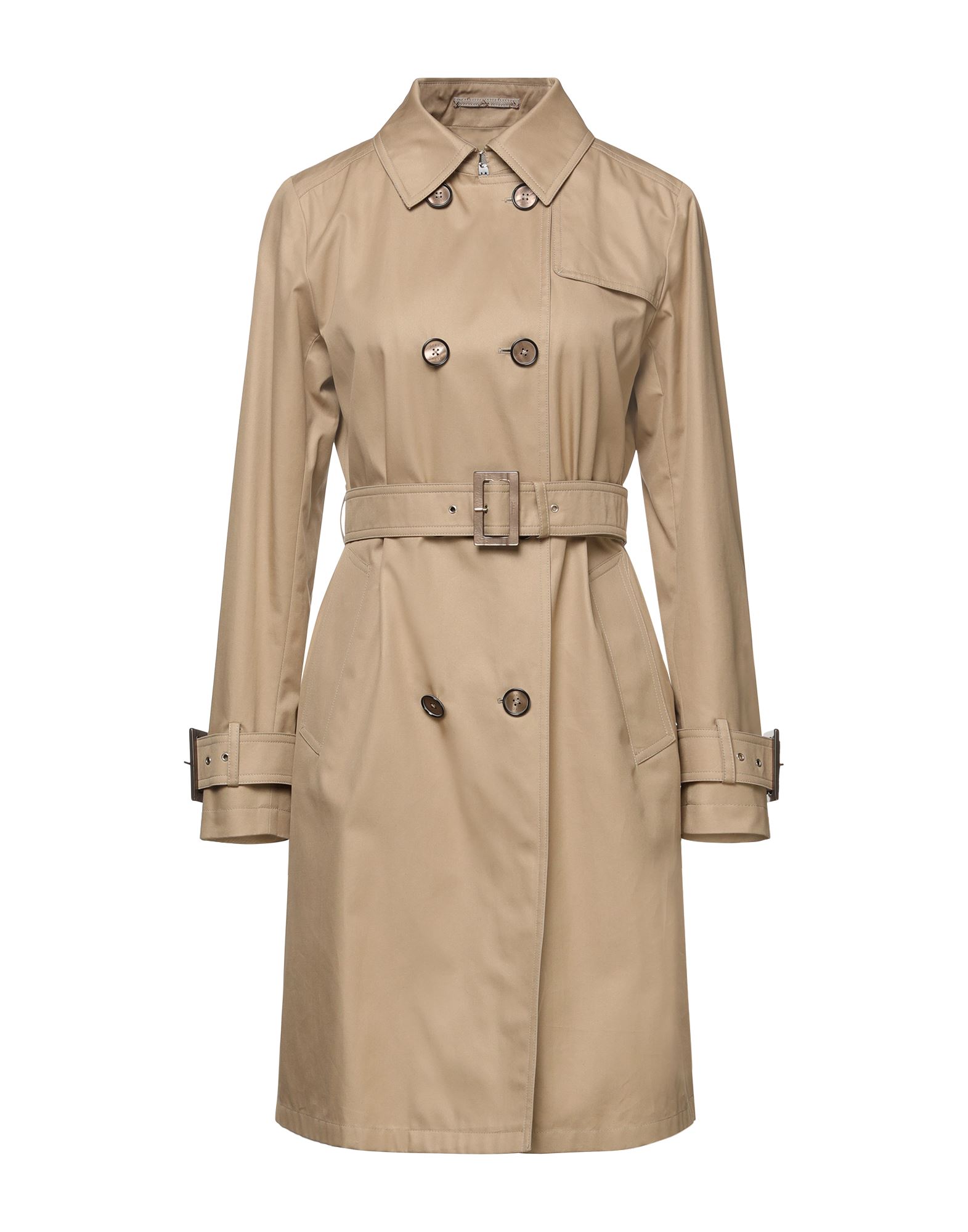 트렌치 코트, 우븐, 솔리드 컬러, 벨트, 브랜드 로고, 클래식 칼라, 더블브레스티드, 롱 슬리브, 버클 여밈 커프스, 부분적으로 안감 처리한 내부, 버튼 여밈, 멀티 포켓, 드라이클리닝, 표백 금지, 건조기 사용불가. 이미지