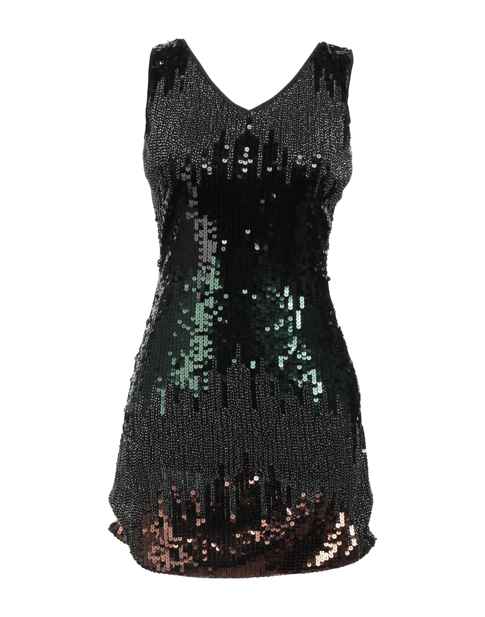 튤, 시퀸, 비즈, 멀티컬러 패턴, v 네크라인, 슬리브리스, 안감있음, 지퍼 클로저, 포켓 없음, 펜슬 스커트. 이미지