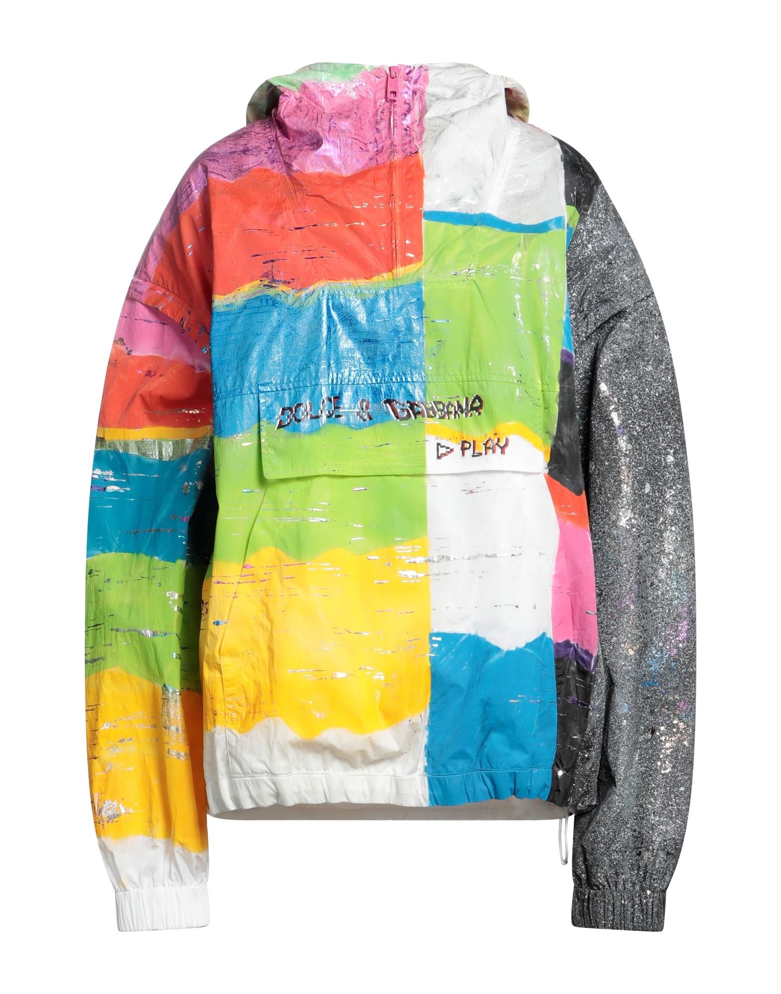 테크니컬 패브릭, 후드, 멀티컬러 패턴, 롱 슬리브. 이미지