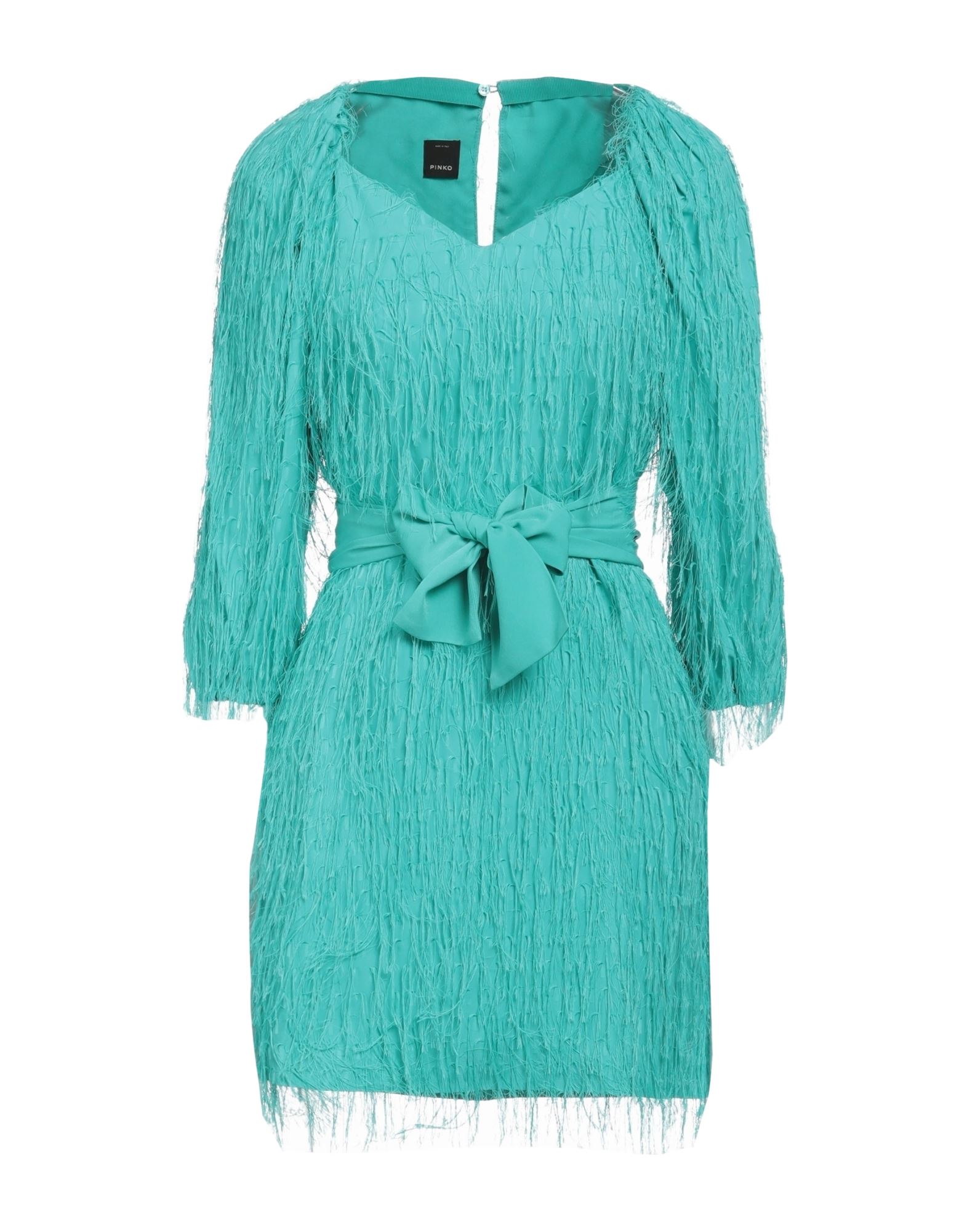 평직, 프린지, 솔리드 컬러, 라운드 네크라인, 롱 슬리브, 안감있음, 버튼 여밈, 포켓 없음, 원피스 & 드레스. 이미지