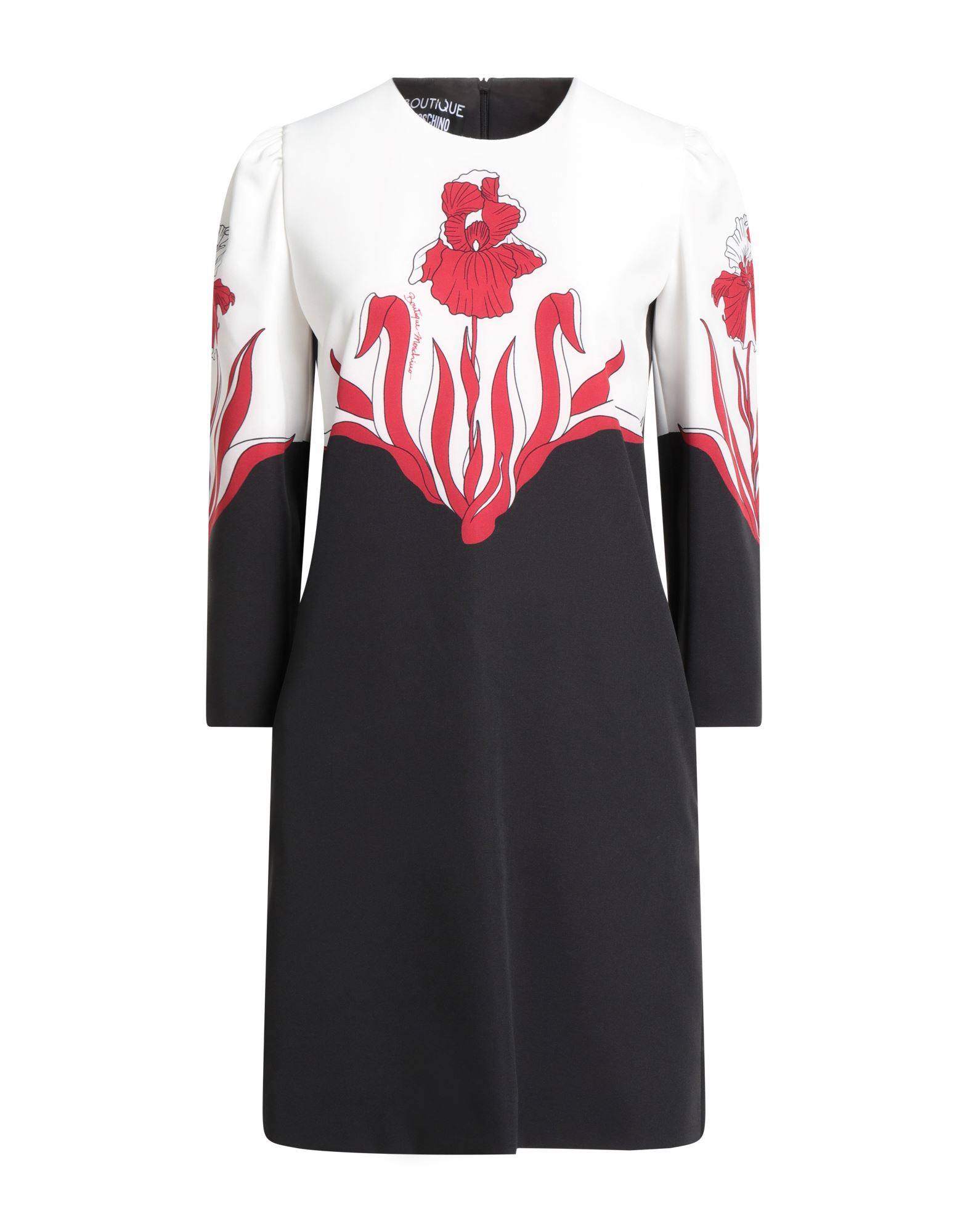 바디콘 드레스, 크레이프, 멀티컬러 패턴, 장식 부착 없음, 크루넥, 롱 슬리브, 안감있음, 지퍼 여밈, 멀티 포켓, 스트레치, 드라이클리닝, 표백 금지, 건조기 사용불가. 이미지