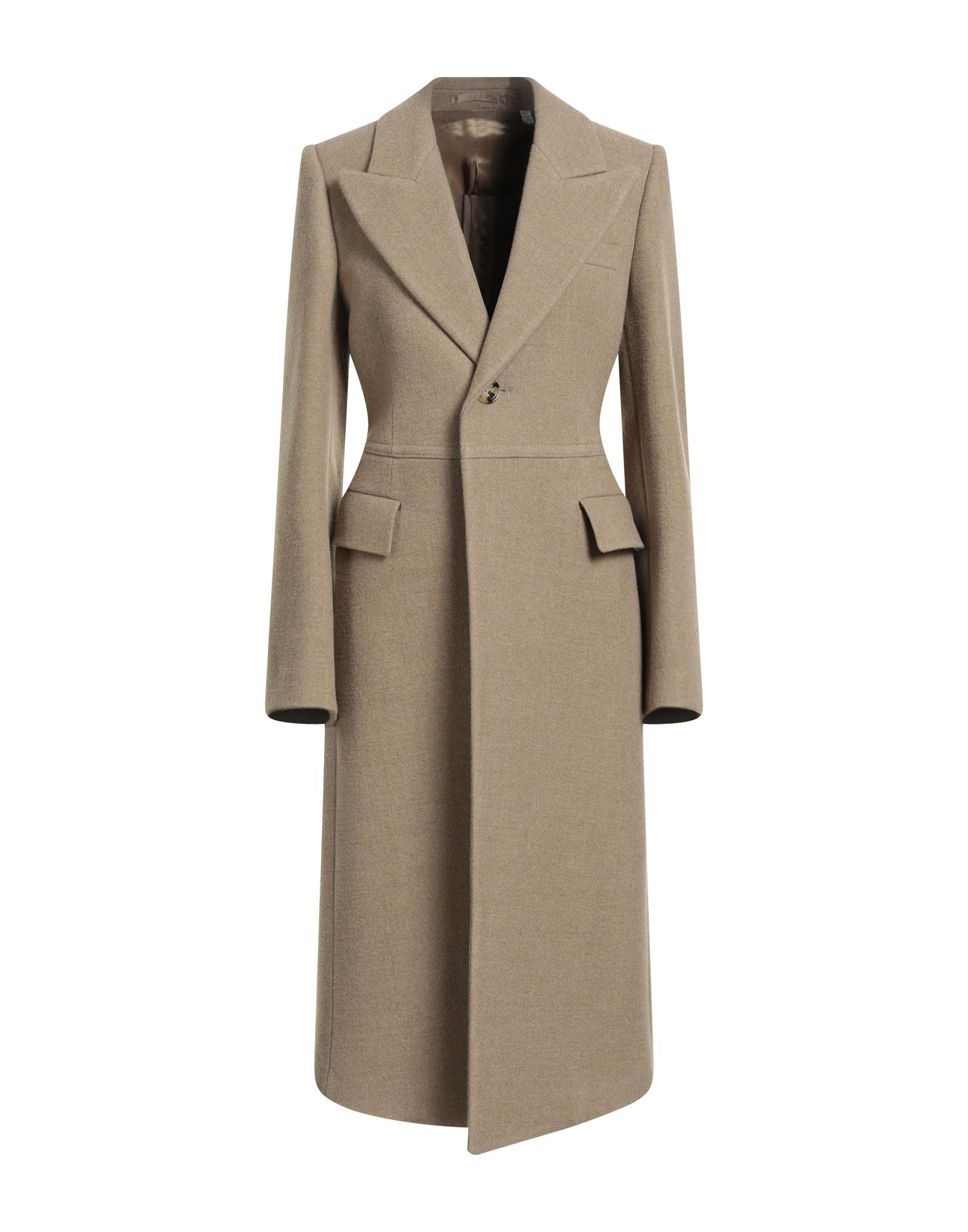 싱글 브레스티드 코트, 펠트, 장식 부착 없음, 솔리드 컬러, 라펠, 롱 슬리브, 안감있음, 1 버튼, 포켓 1개, 플랩 포켓, 동물성 비섬유 자재 함유, 드라이클리닝, 표백 금지, 건조기 사용불가. 이미지