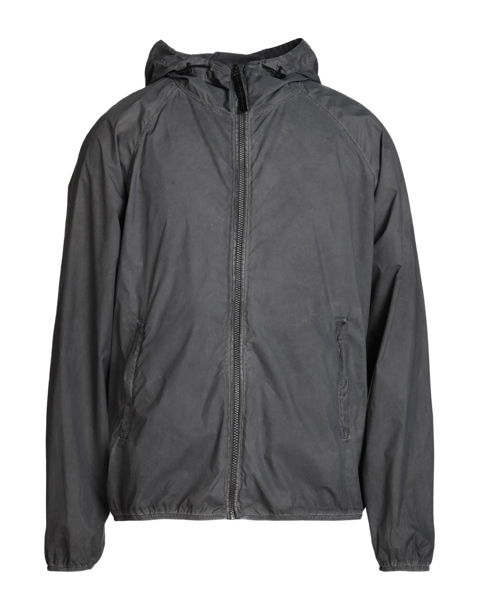 테크니컬 패브릭, 바랜 효과, 장식 부착 없음, 솔리드 컬러, 후드, 싱글브레스티드, 롱 슬리브, 엘라스틱 커프스, 안감없음, 지퍼 클로저, 멀티 포켓, 지퍼 포켓, 윈드브레이커 스타일. 이미지