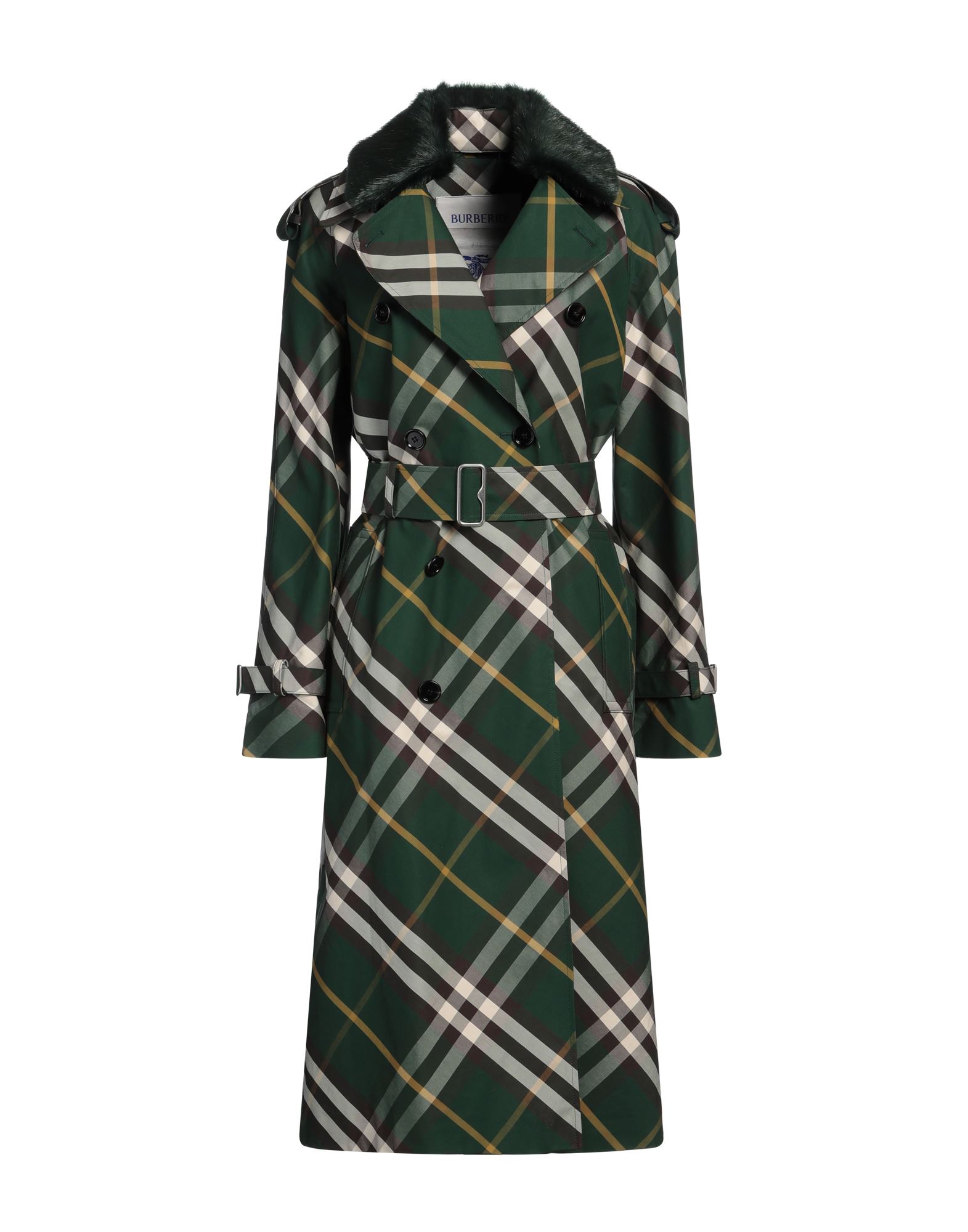 트렌치 코트, 우븐, 벨트, 탭, 시그니처 프린트, 라펠, 더블브레스티드, 롱 슬리브, 부분적으로 안감 처리한 내부, 버튼 여밈, 멀티 포켓, 드라이클리닝, 표백 금지, 건조기 사용불가. 이미지