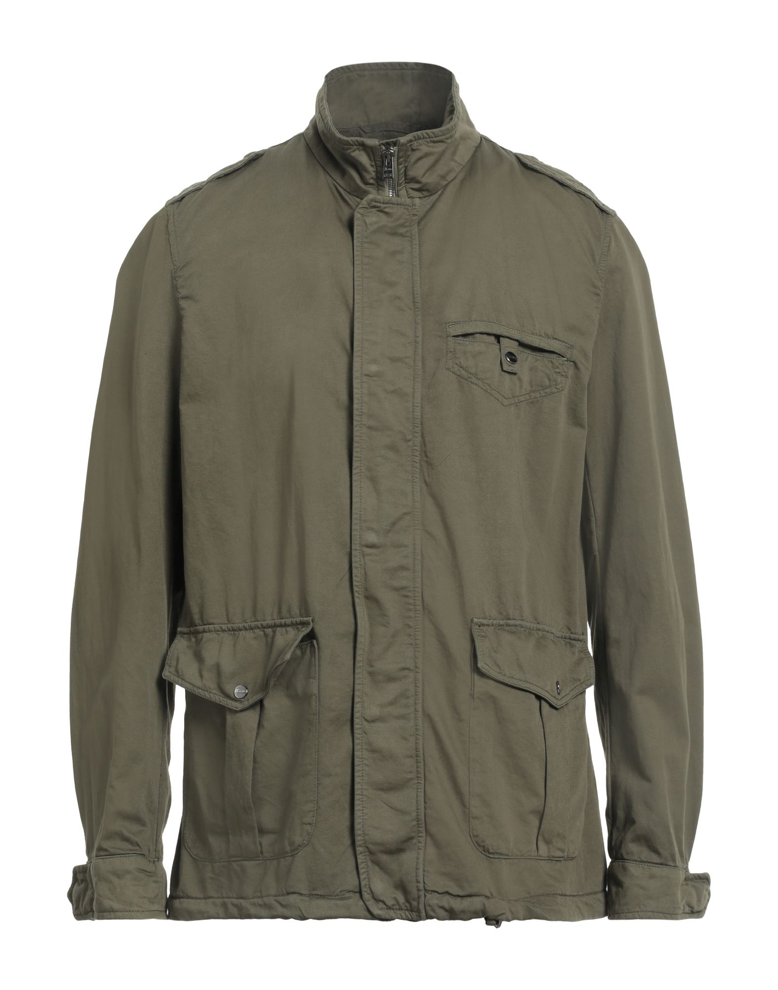 사파리 자켓, 우븐, 장식 부착 없음, 솔리드 컬러, 터틀넥, 싱글브레스티드, 롱 슬리브, 안감없음, 지퍼 여밈, 버튼 여밈, 멀티 포켓, 손세탁 또는 드라이클리닝, 표백 금지, 건조기 사용불가. 이미지