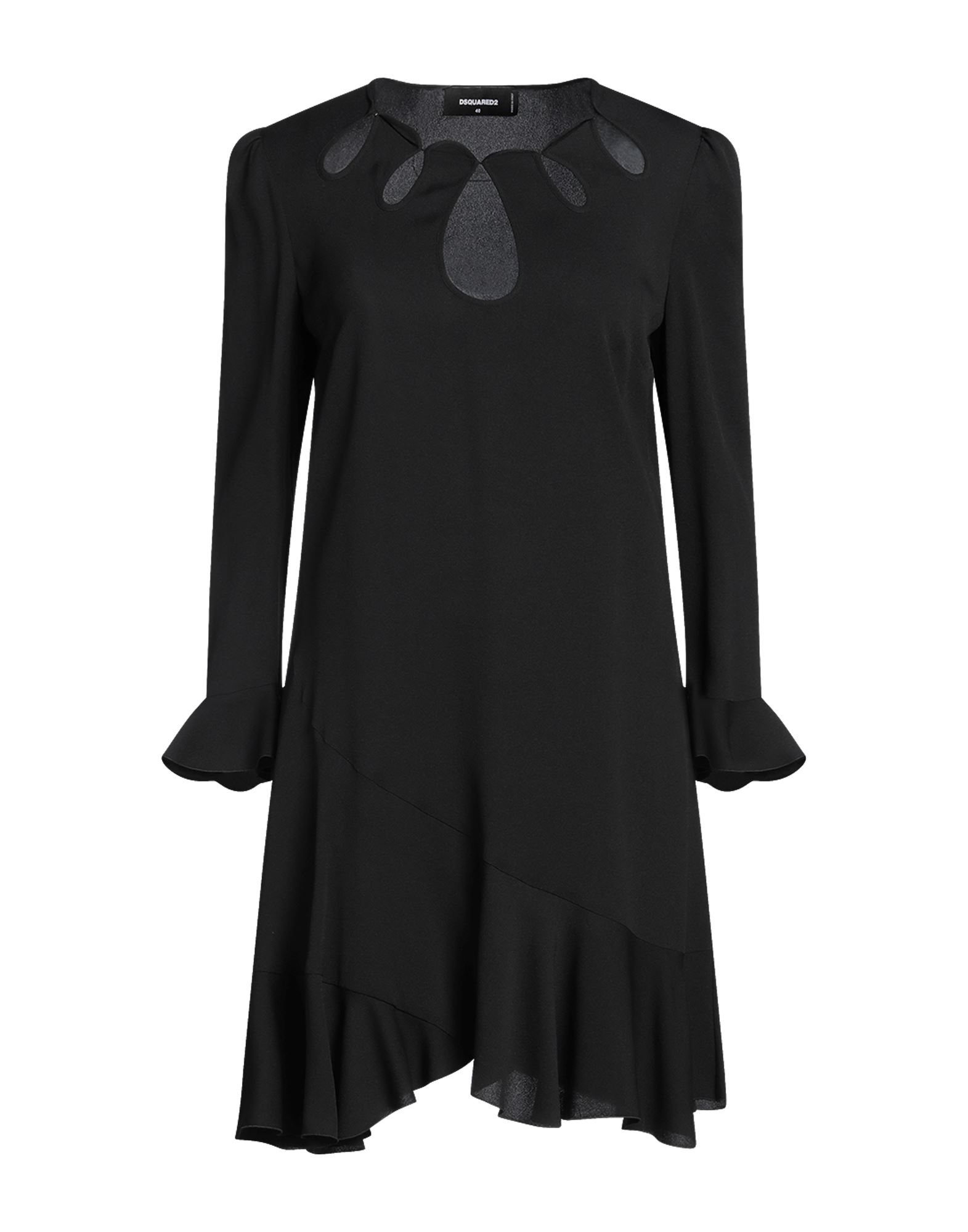 플레어 드레스, 크레이프, 솔리드 컬러, 브랜드 로고, 크루넥, 롱 슬리브, 안감없음, 포켓 없음, 드라이클리닝, 표백 금지, 건조기 사용불가, 이 브랜드는 사이즈가 작게 나옵니다. 이미지