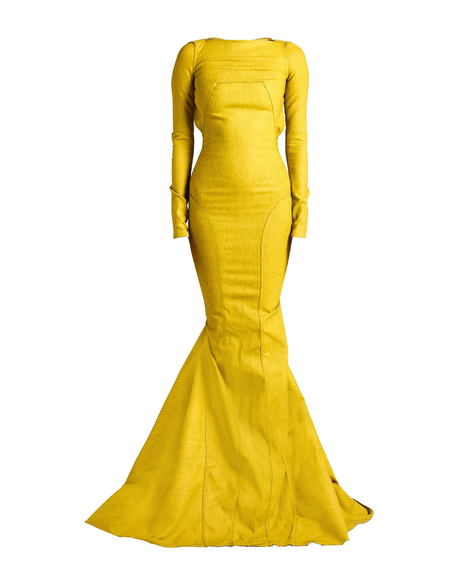 이브닝 드레스, 데님, 코팅 효과, 솔리드 컬러, 오픈 백, 와이드 네크라인, 롱 슬리브, 지퍼 커프스, 후크 여밈, 지퍼 여밈, 드라이클리닝, 표백 금지, 건조기 사용불가. 이미지