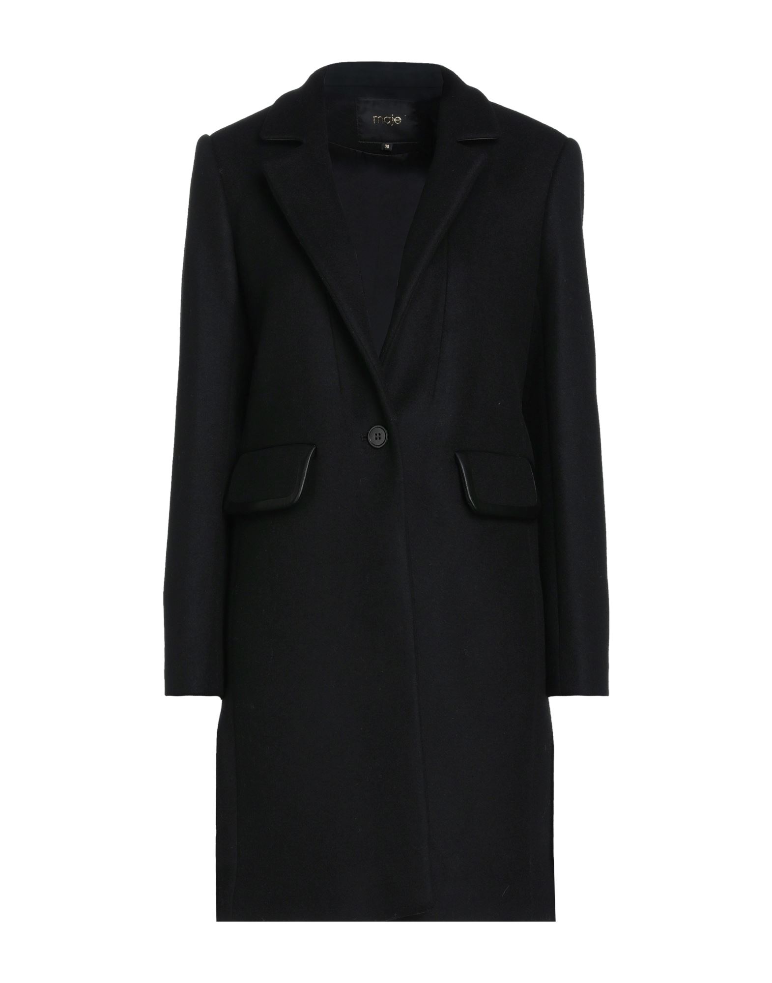 싱글 브레스티드 코트, 브러시드 펠트, 인조가죽, 솔리드 컬러, 장식 부착 없음, 라펠, 롱 슬리브, 안감있음, 버튼 여밈, 플랩 포켓, 물세탁 불가, 건조기 사용불가. 이미지