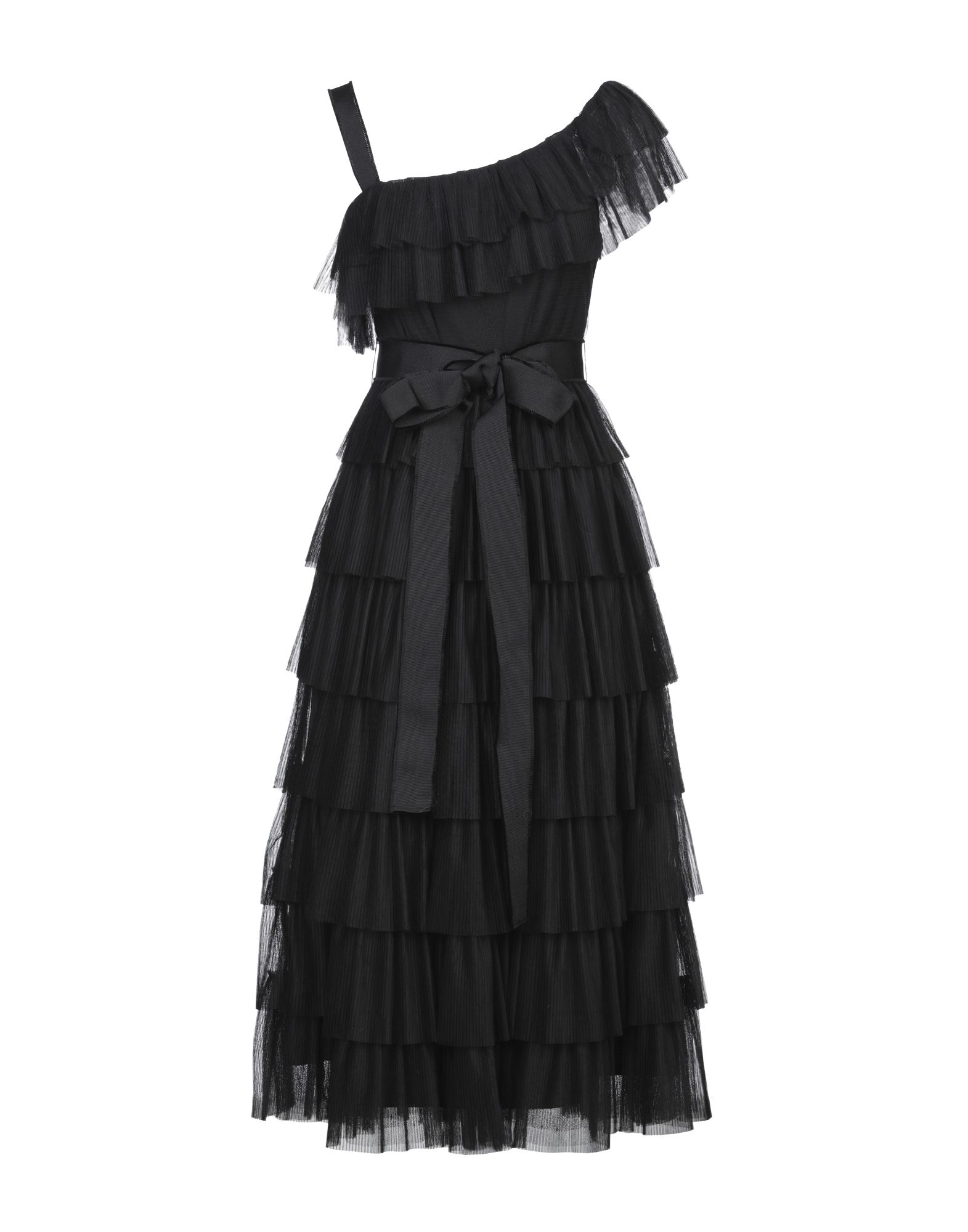 튤, 벨트, 러플, 솔리드 컬러, 와이드 네크라인, 슬리브리스, 포켓 없음, 사이드 클로져, κλείσιμο με φερμουάρ, 안감있음. 이미지