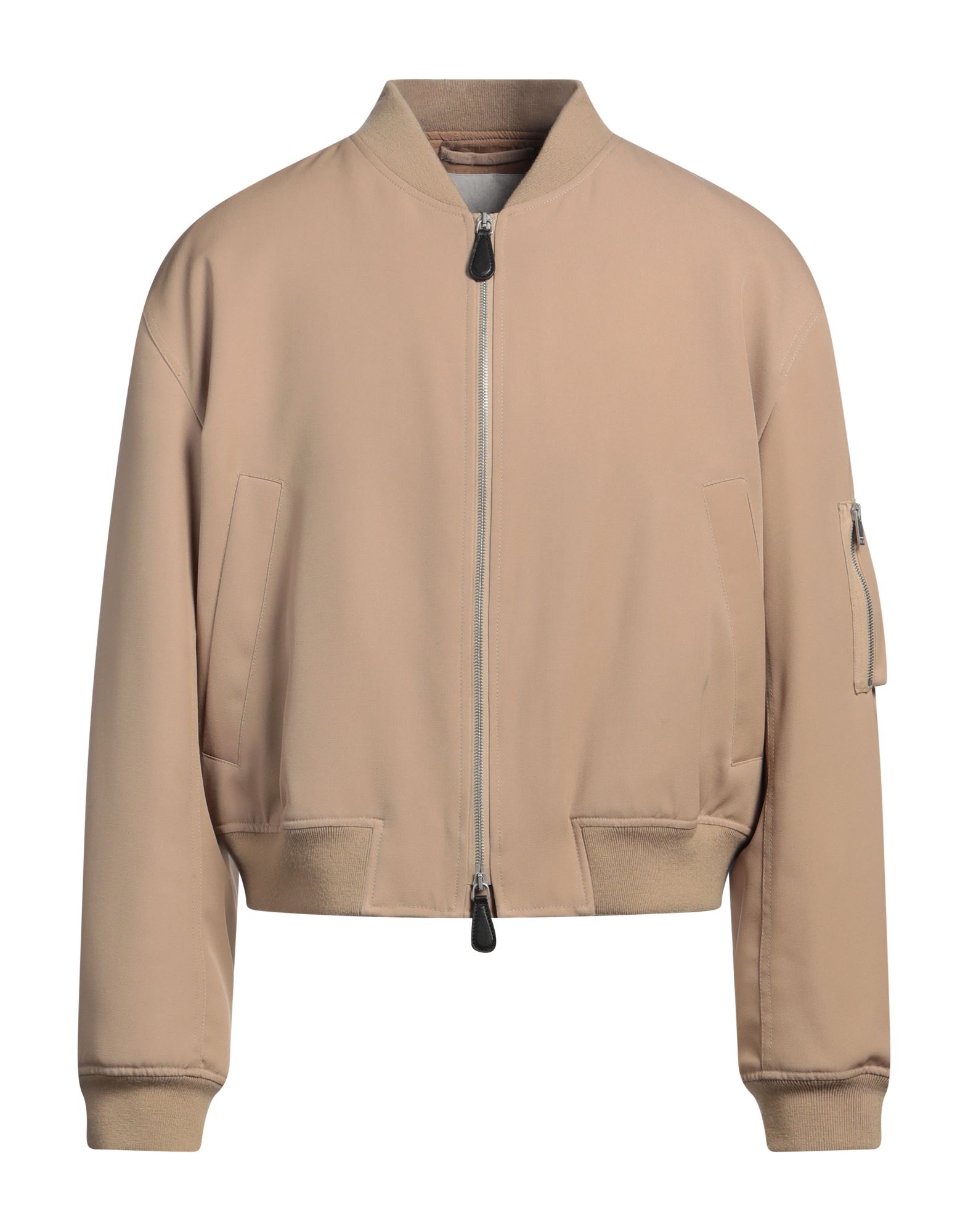 보머 자켓, 개버딘, 솔리드 컬러, 니트 트리밍, 크루넥, 싱글브레스티드, 롱 슬리브, 합성 충전재, 지퍼 여밈, 멀티 포켓, 동물성 비섬유 자재 함유, 드라이클리닝, 표백 금지, 건조기 사용불가. 이미지