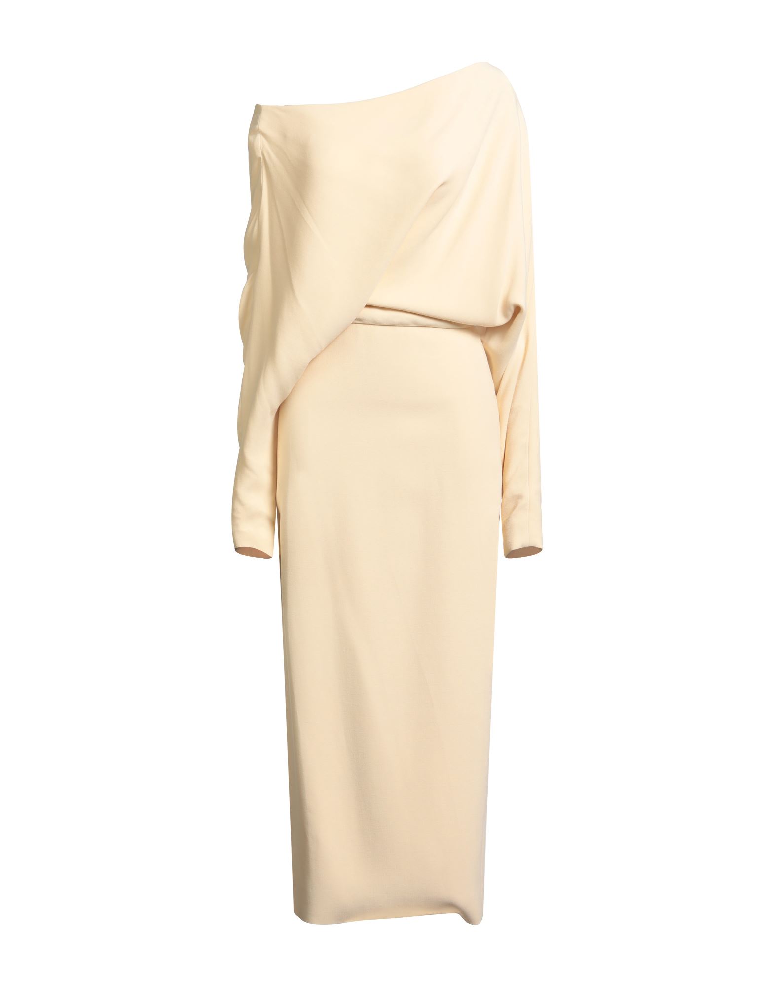 바디콘 드레스, 트윌, 솔리드 컬러, 장식 부착 없음, 드레이프 네크라인, 롱 슬리브, 래글런 슬리브, 안감있음, 지퍼 여밈, 백 슬릿, 드라이클리닝, 표백 금지, 건조기 사용불가. 이미지