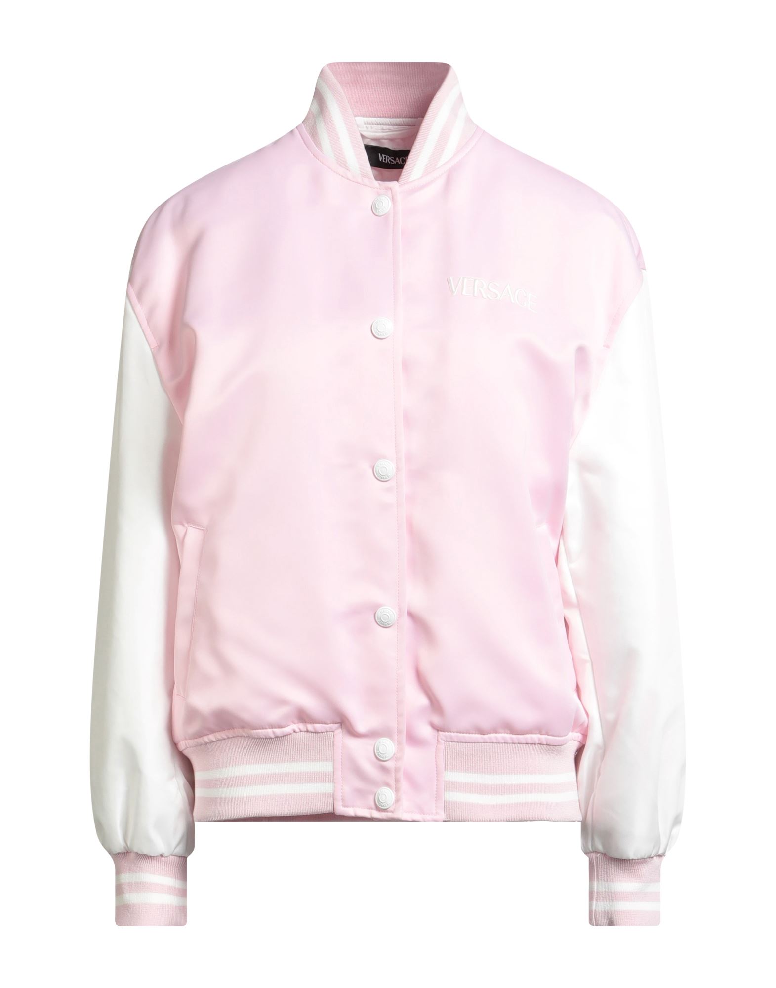 바시티 자켓, 테크니컬 패브릭, 자수 로고 장식, 투톤 패턴, 크루넥, 롱 슬리브, 안감있음, 스냅버튼 여밈, 슬릿 포켓, 드라이클리닝, 표백 금지, 건조기 사용불가. 이미지