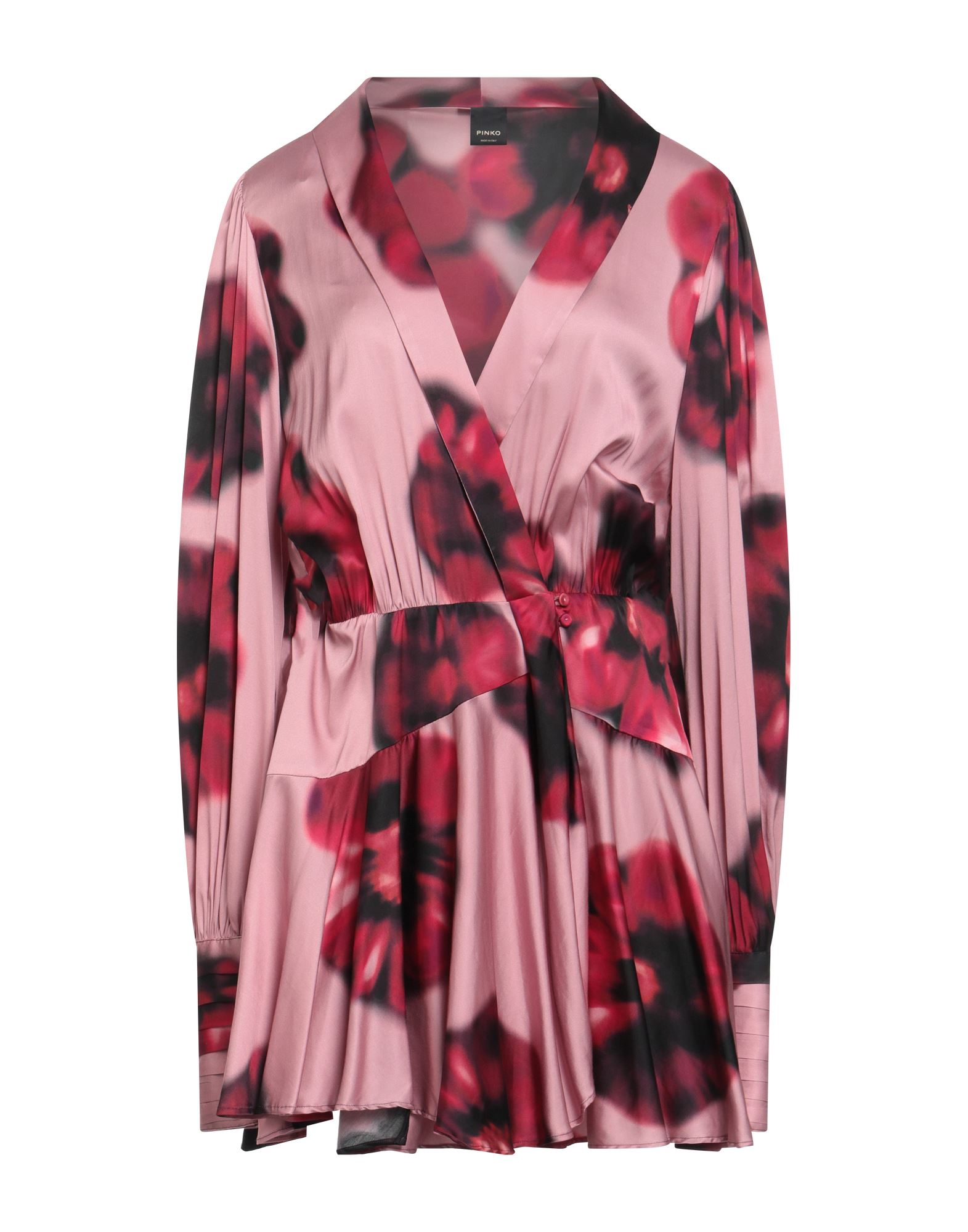 랩 드레스, 새틴, 스트레치 패브릭, 타이다이, 장식 부착 없음, 라펠, 롱 슬리브, 버튼 커프스, 안감없음, 타이 여밈, 버튼 여밈, 포켓 없음, 드라이클리닝, 표백 금지, 건조기 사용불가. 이미지