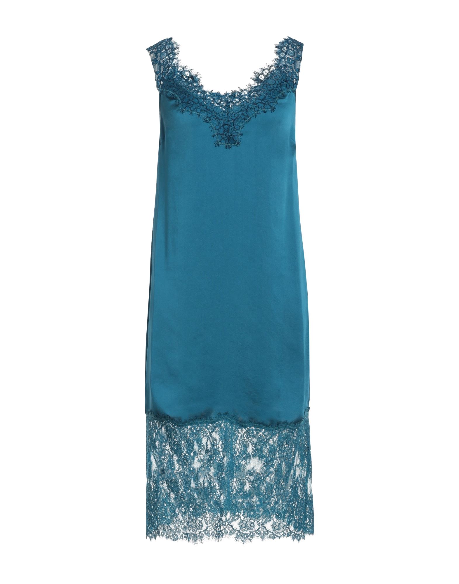 새틴, 레이스, 장식 부착 없음, 솔리드 컬러, v 네크라인, 슬리브리스, 안감없음, 지퍼 여밈, 포켓 없음, 손세탁 또는 드라이클리닝, 표백 금지, 건조기 사용불가, 슬립 드레스. 이미지