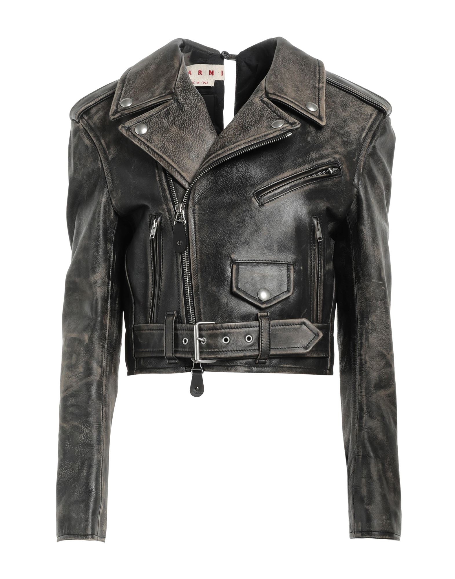 바이커 자켓, 가죽, 탭, 솔리드 컬러, 라펠, 롱 슬리브, 지퍼 커프스, 안감있음, 지퍼 여밈, 지퍼 포켓, 동물성 비섬유 자재 함유, 물세탁 불가, 표백 금지, 건조기 사용불가, 다림질 금지. 이미지