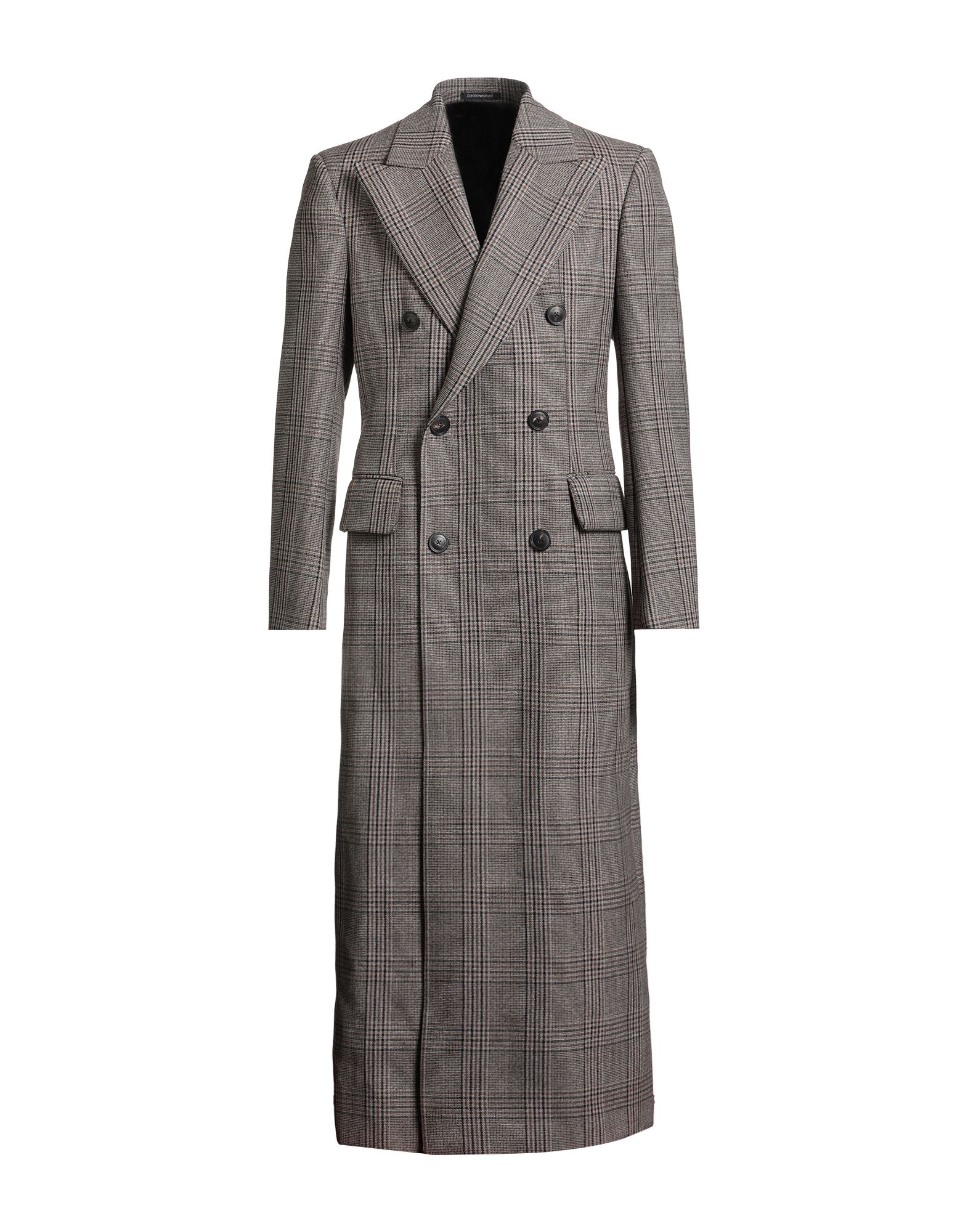 더블 브레스티드 코트, 울, 장식 부착 없음, 타탄체크, 라펠, 롱 슬리브, 버튼 커프스, 안감있음, 버튼 여밈, 플랩 포켓, 드라이클리닝, 표백 금지, 건조기 사용불가. 이미지