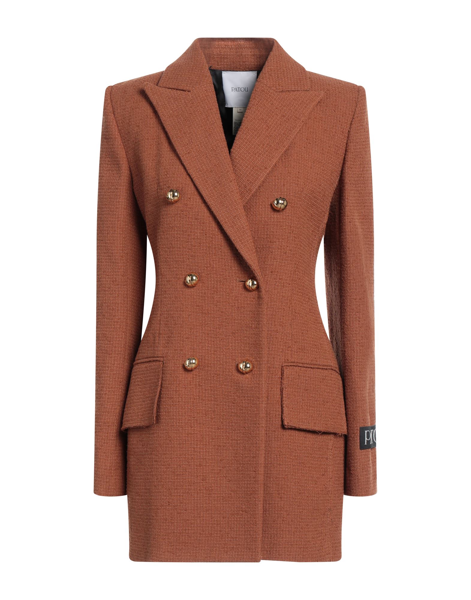 더블 브레스티드 코트, 부클레, 솔리드 컬러, 장식 부착 없음, 라펠, 롱 슬리브, 안감있음, 버튼 여밈, 멀티 포켓, 드라이클리닝, 표백 금지, 건조기 사용불가. 이미지