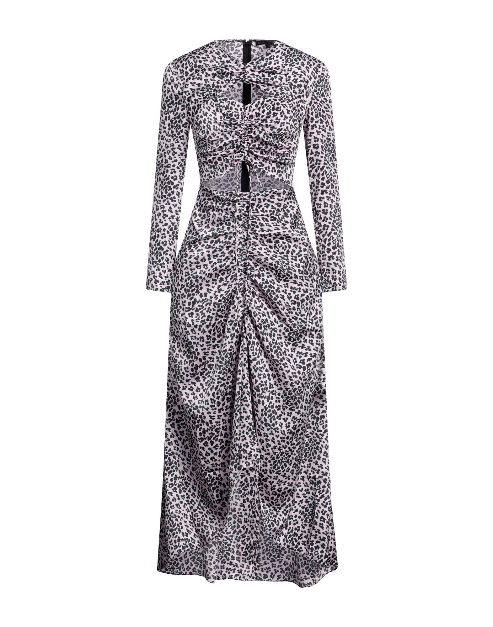 새틴, 개더 디테일, 컷아웃 효과, 레오파드 패턴, 폴로 칼라, 롱 슬리브, 안감없음, 지퍼 여밈, 포켓 없음, 비대칭 디자인 드레스. 이미지