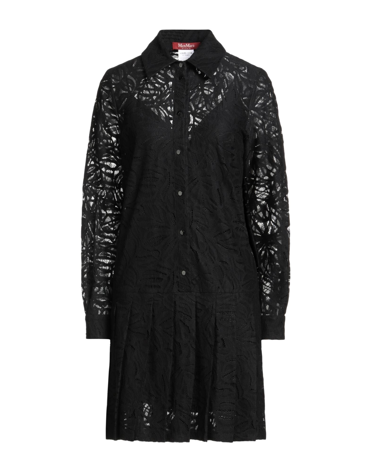 플리츠 드레스, 레이스, 솔리드 컬러, 장식 부착 없음, 클래식 칼라, 롱 슬리브, 슬립 내장, 버튼 여밈, 포켓 없음, 2피스 세트, 드라이클리닝, 건조기 사용불가. 이미지