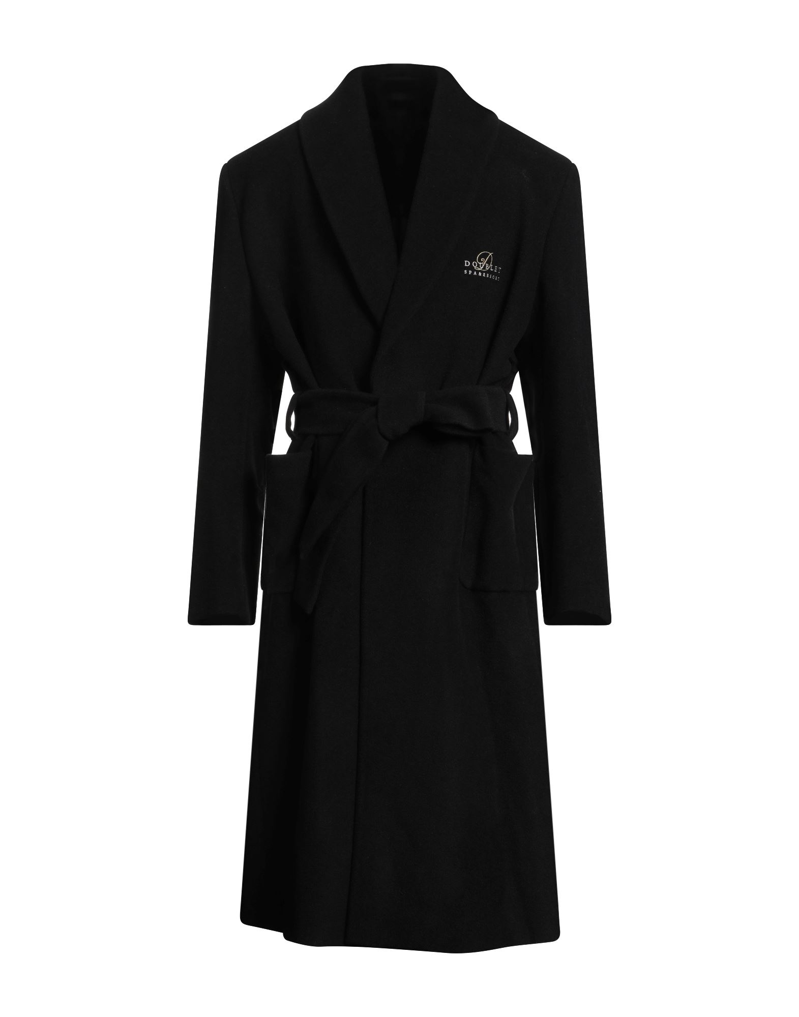 벨티드 코트, 펠트, 솔리드 컬러, 자수 장식, 라펠, 롱 슬리브, 버튼 커프스, 안감있음, 버튼 여밈, 벨트 루프, 패치 포켓, 전문 세탁 또는 드라이클리닝, 표백 금지, 건조기 사용불가. 이미지