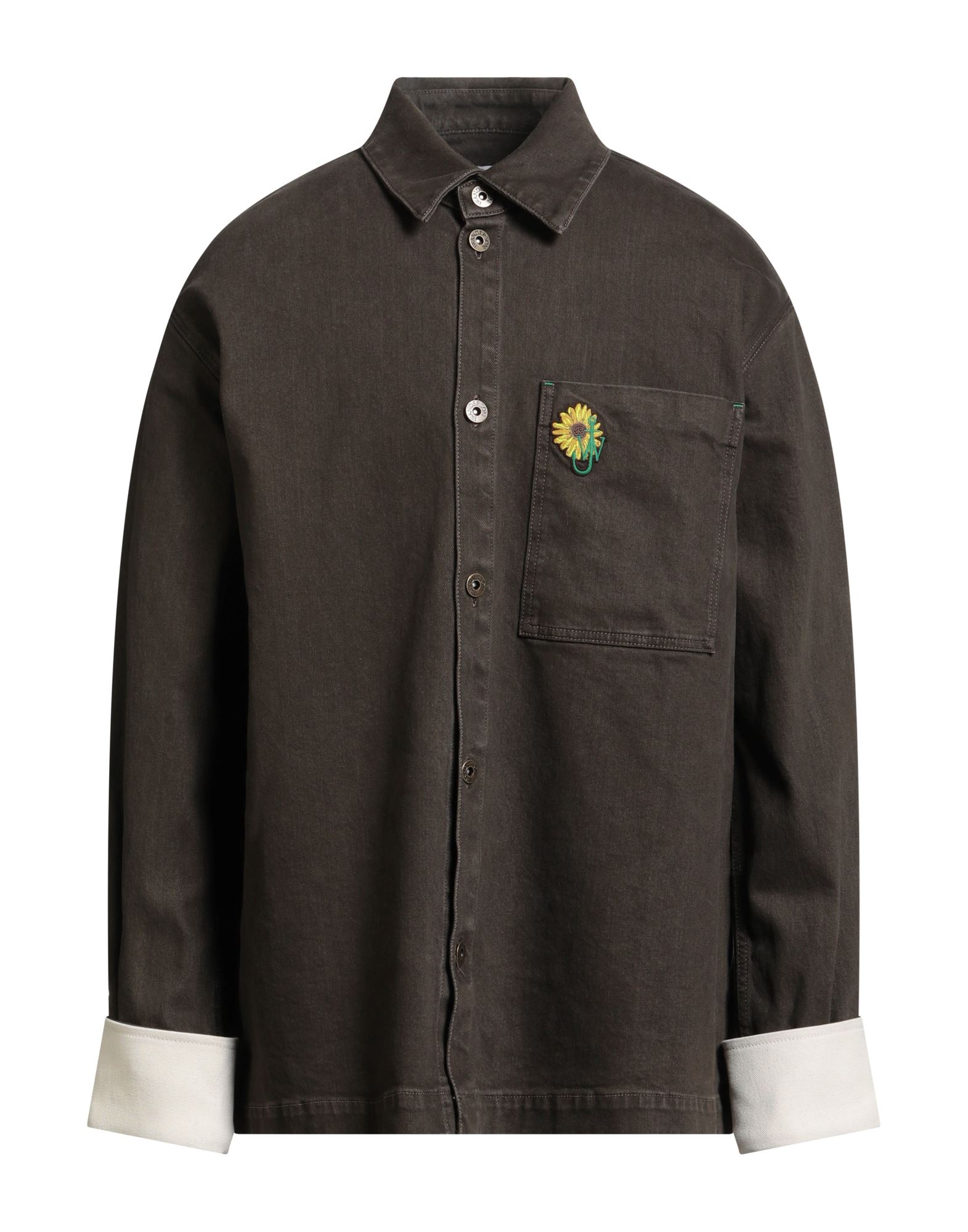 데님 자켓, 데님, 장식 디테일 솔리드 컬러, 자수 장식, 컬러 워싱, 클래식 칼라, 롱 슬리브, 안감없음, 버튼 여밈, 포켓 1개, 세탁기로 세탁, 표백 금지, 건조기 사용불가. 이미지