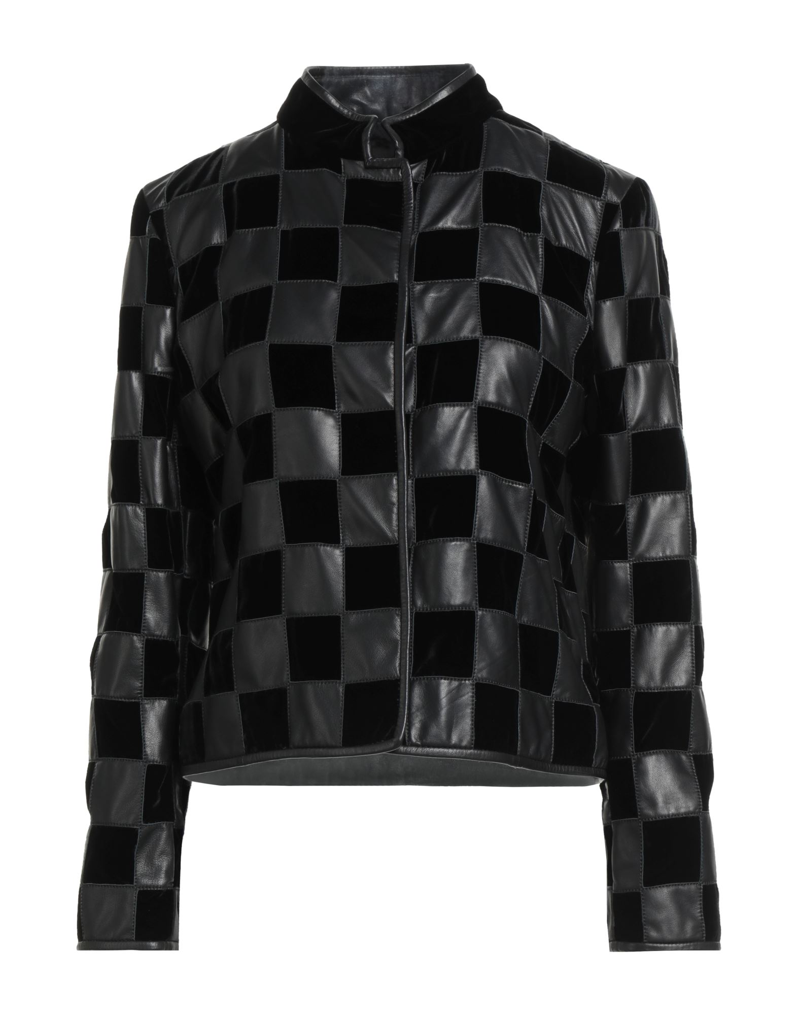 자켓, 가죽, 벨벳, 솔리드 컬러, 스트랩, 스탠드 칼라, 싱글브레스티드, 롱 슬리브, 안감있음, 스냅버튼 여밈, 동물성 비섬유 자재 함유, 드라이클리닝, 표백 금지, 건조기 사용불가. 이미지