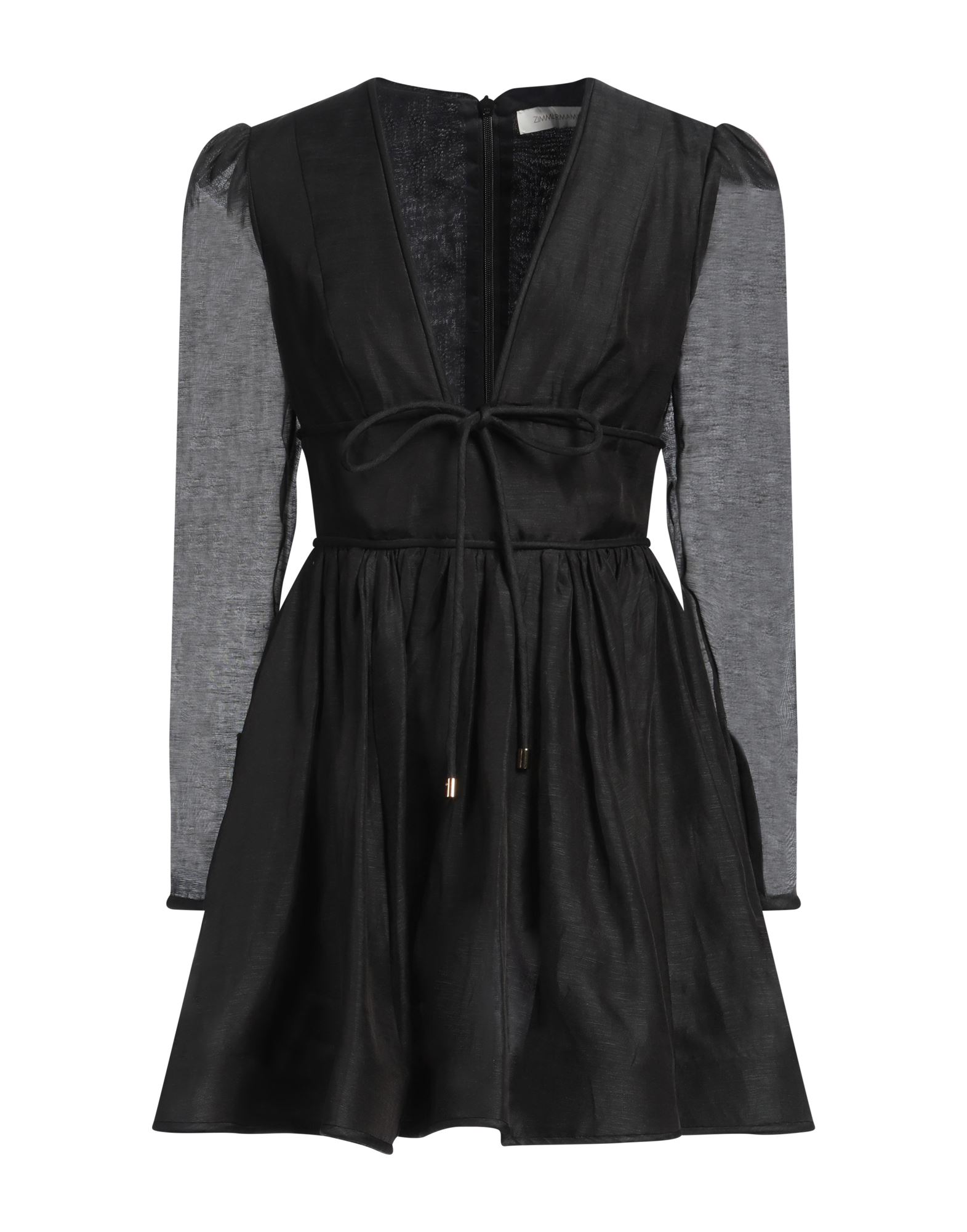 플레어 드레스, 우븐, 솔리드 컬러, 개더 디테일, 딥 네크라인, 롱 슬리브, 지퍼 커프스, 안감있음, 지퍼 여밈, 드라이클리닝, 표백 금지, 건조기 사용불가. 이미지