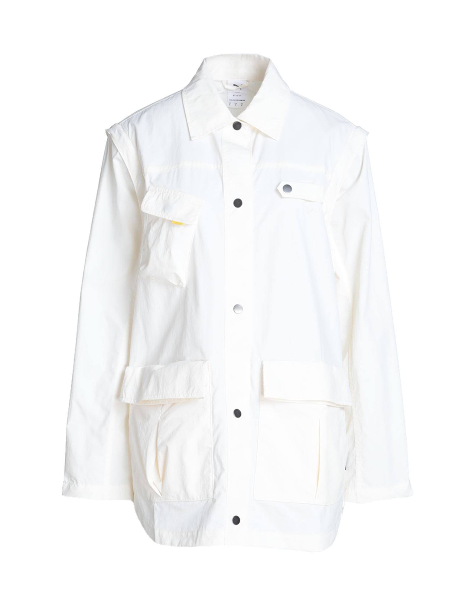 테크니컬 패브릭, 브랜드 로고, 솔리드 컬러, 클래식 칼라, 싱글브레스티드, 롱 슬리브, 분리가능 소매, 스냅버튼 커프스, 안감없음, 스냅버튼, 멀티 포켓, lifestyle, 사파리. 이미지